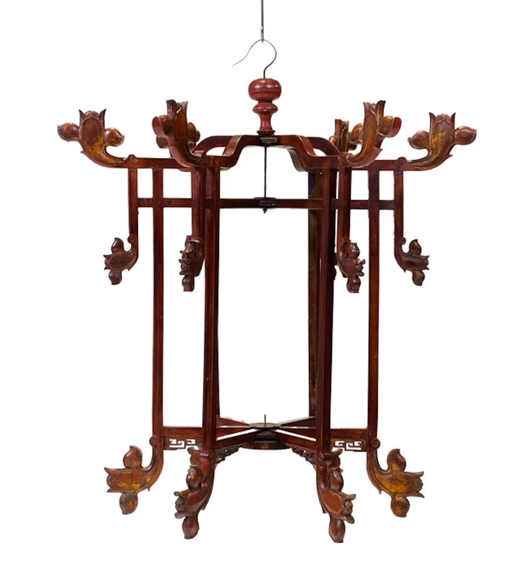 A Chinese carved wood and parcel gilt folding lantern frame Qing dynasty