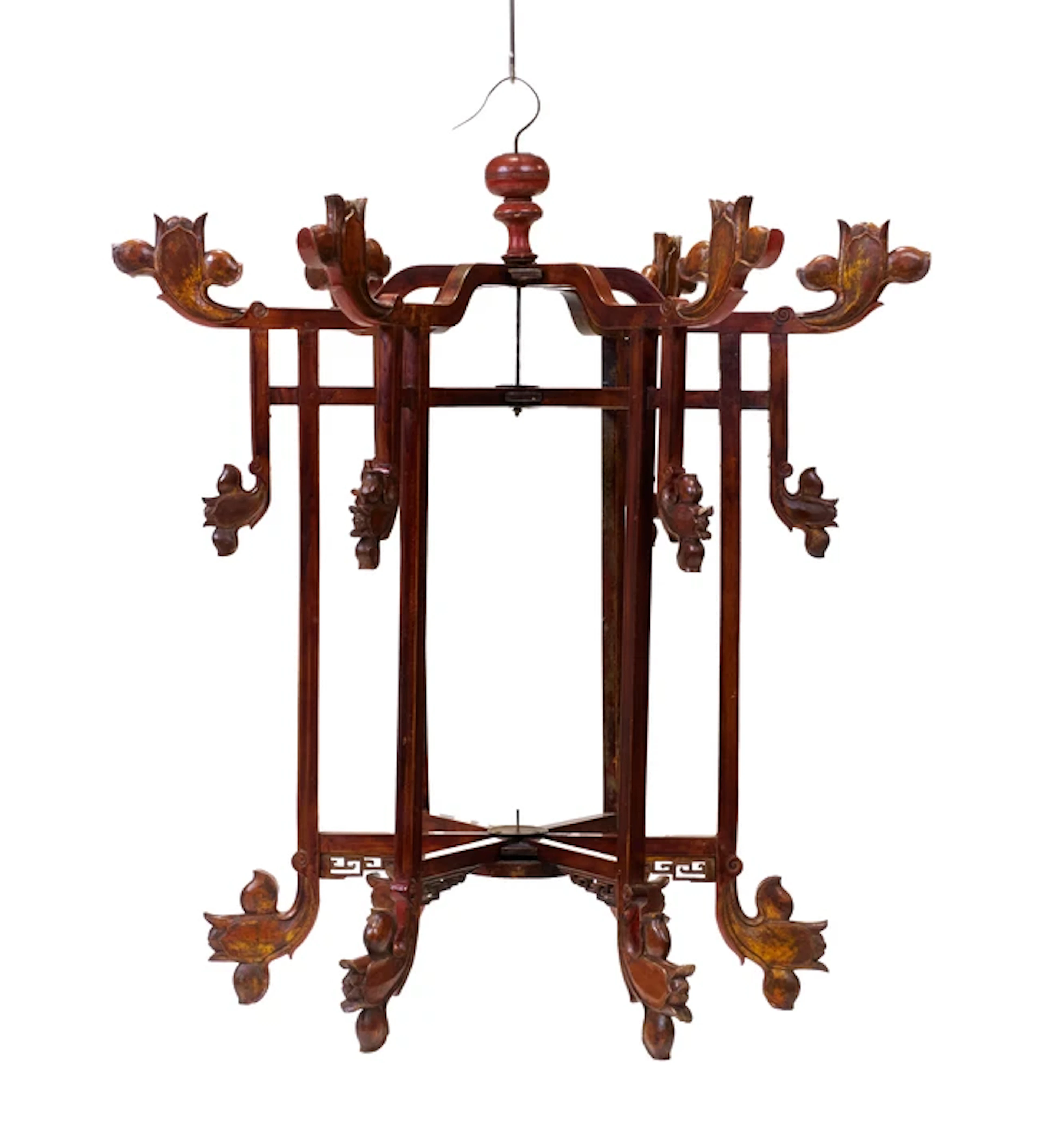 A Chinese carved wood and parcel gilt folding lantern frame Qing dynasty