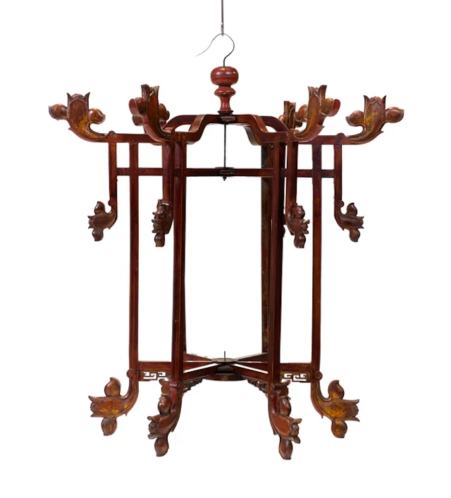 A Chinese carved wood and parcel gilt folding lantern frame Qing dynasty