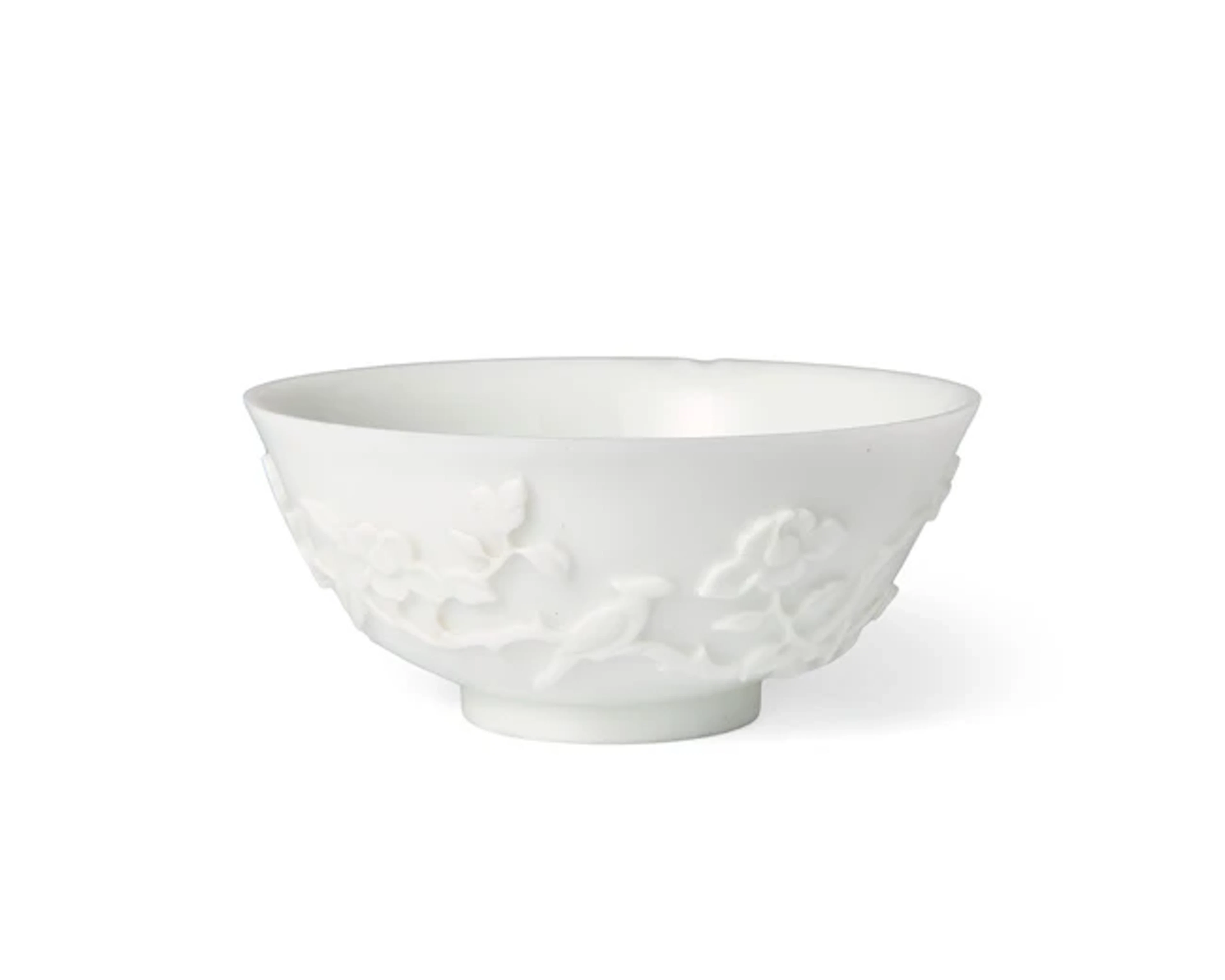 A Chinese carved white Peking glass bowl Qing dynasty