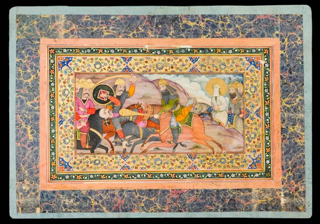 A battle scene with a depiction of a Prophet or Imam