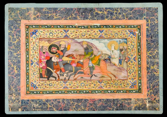 A battle scene with a depiction of a Prophet or Imam