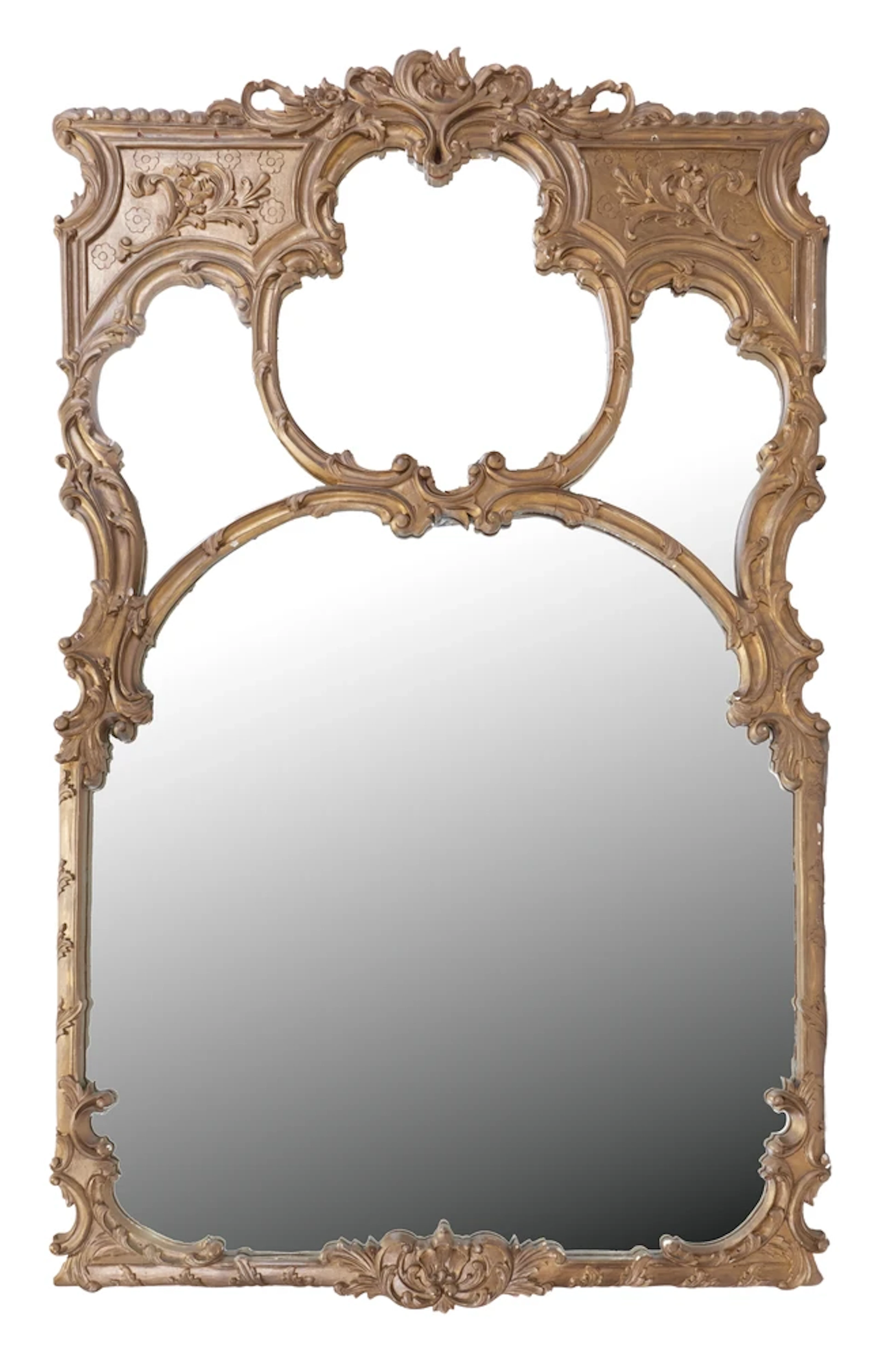A large French gold painted wood and composite mirror