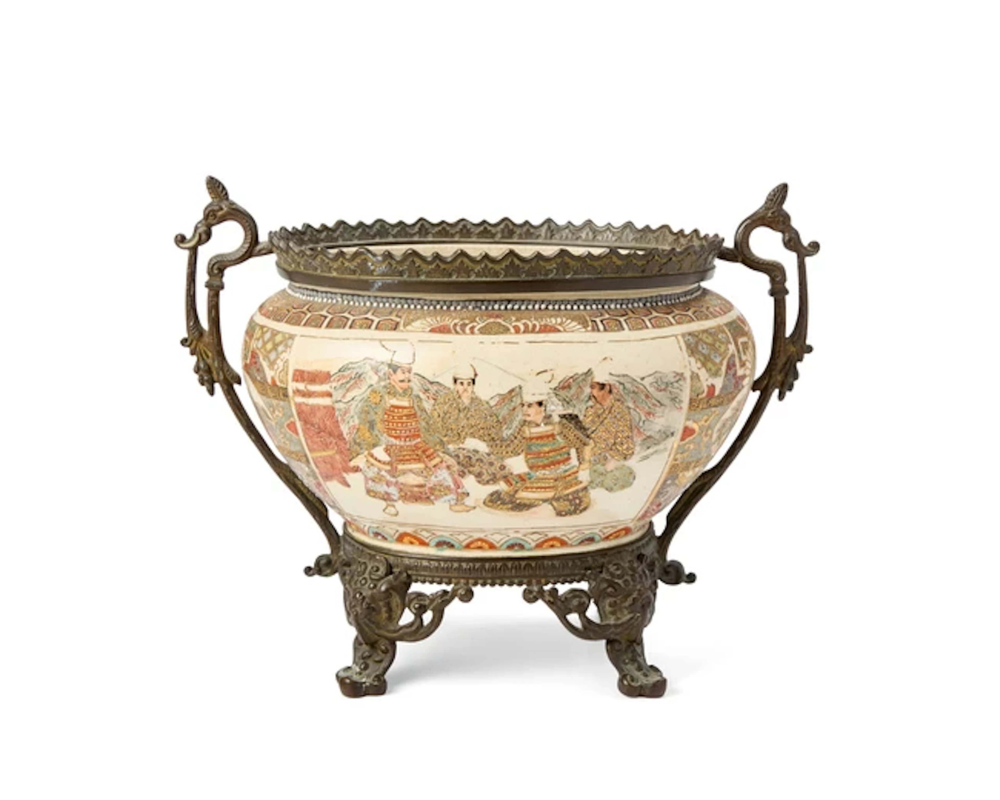 A Japanese Satsuma jar with metal mount 20th century...