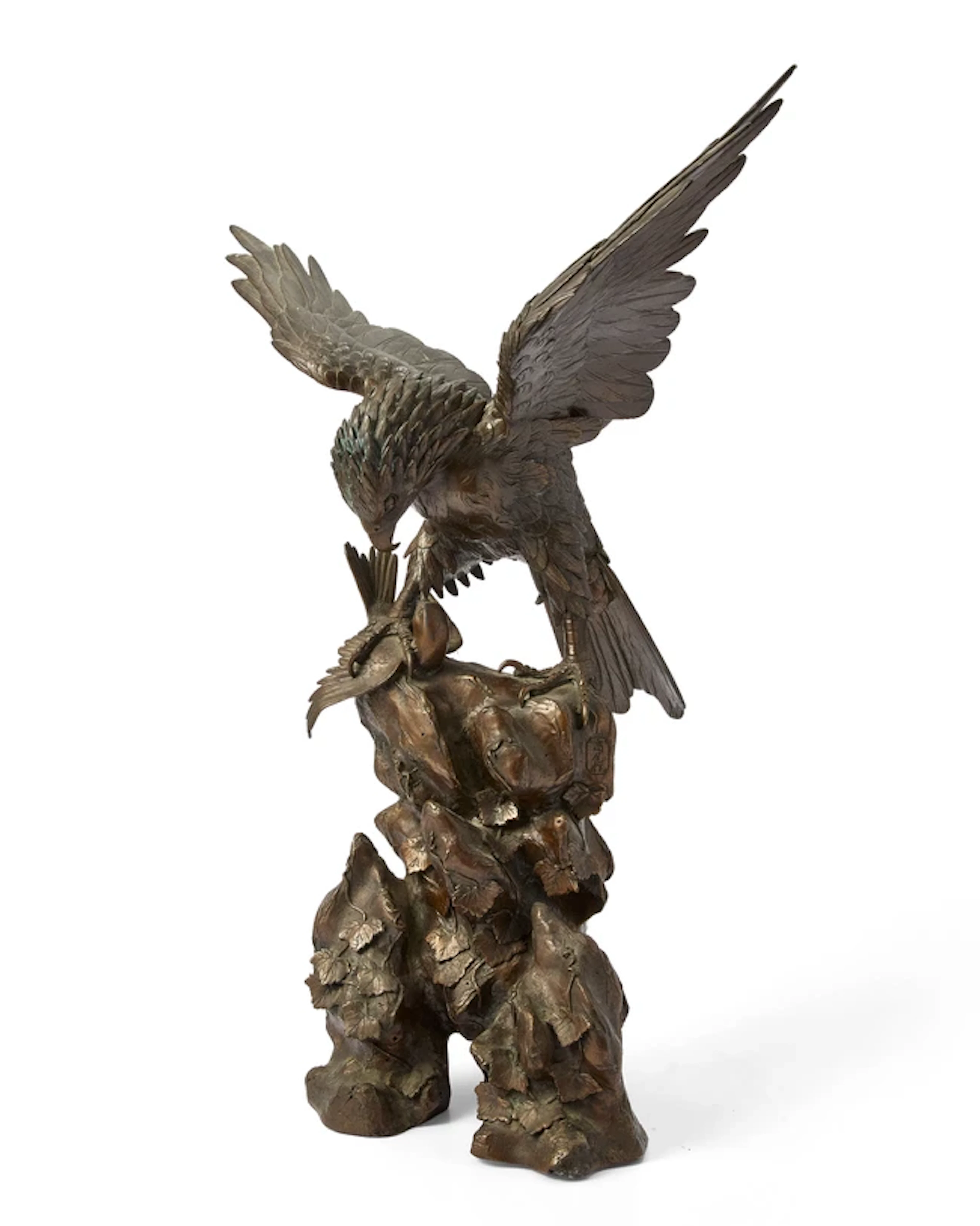 A Japanese bronze 'hawk' okimono Meiji period Depicting a hawk with wings spread