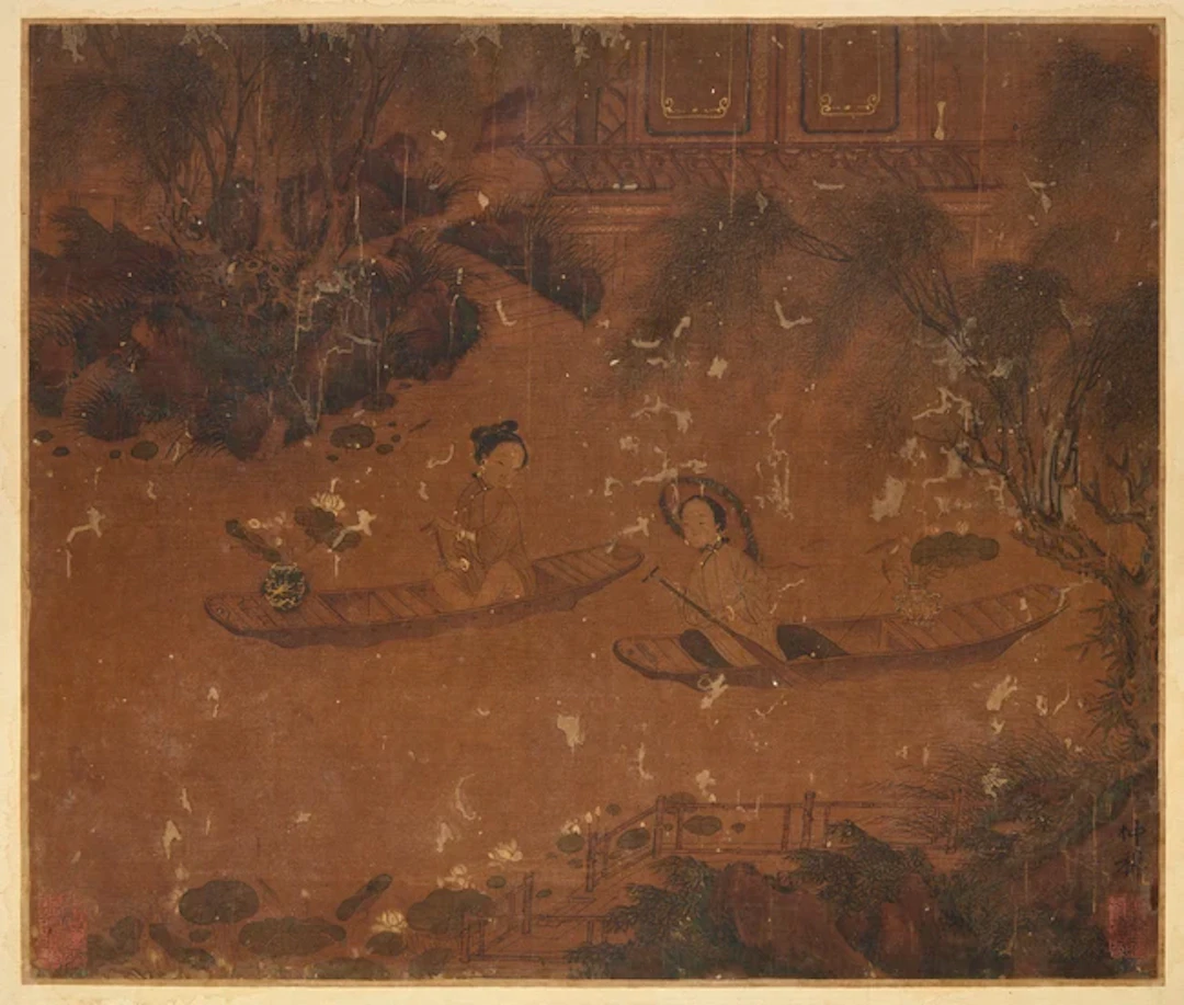 Attributed to Zhao Yong (1289-1369) Ladies on rafts Ink and colour on silk