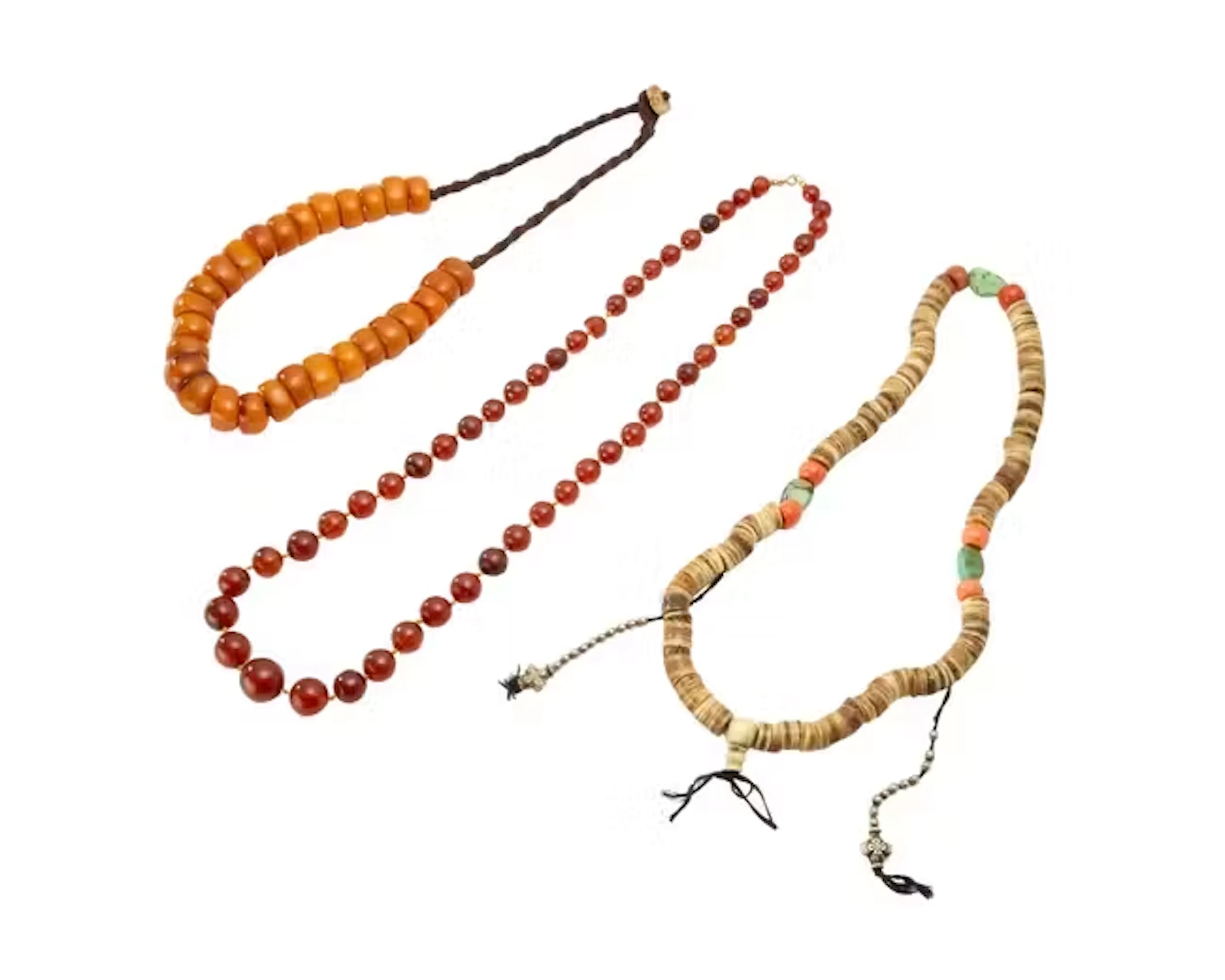 Three Tibetan beaded necklaces 19th/20th century...