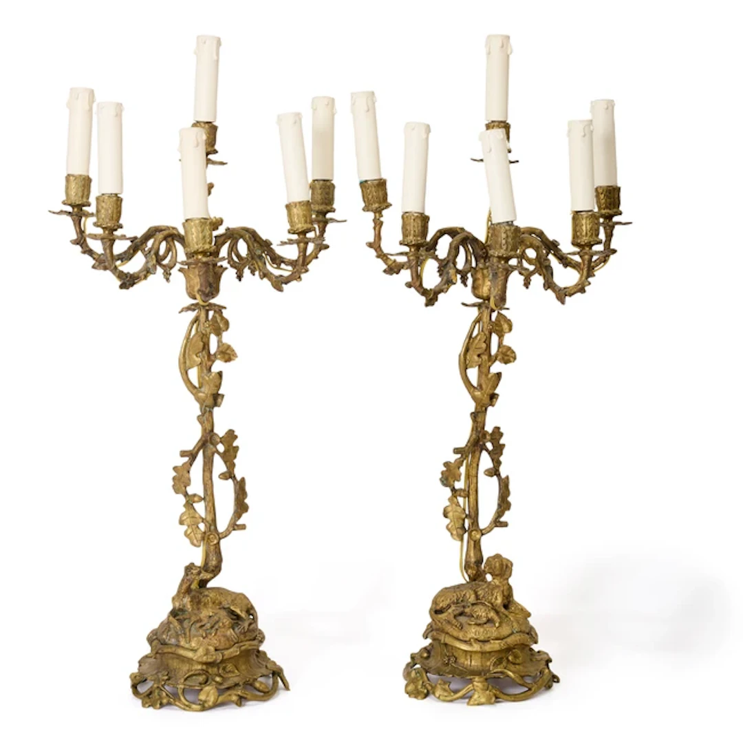 A pair of French gilt-bronze six-light candelabra