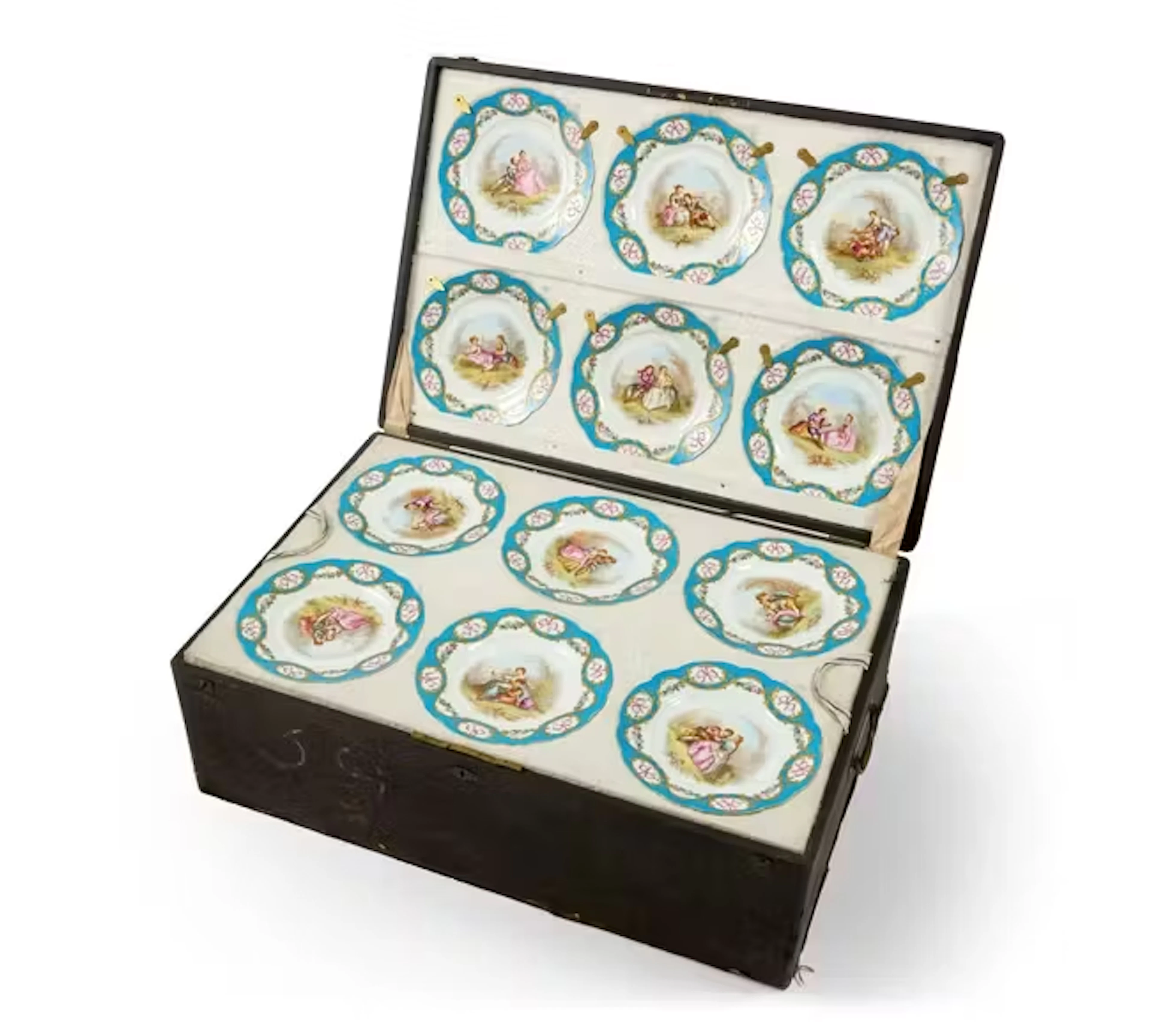 A French porcelain Sèvres style turquoise ground dessert service