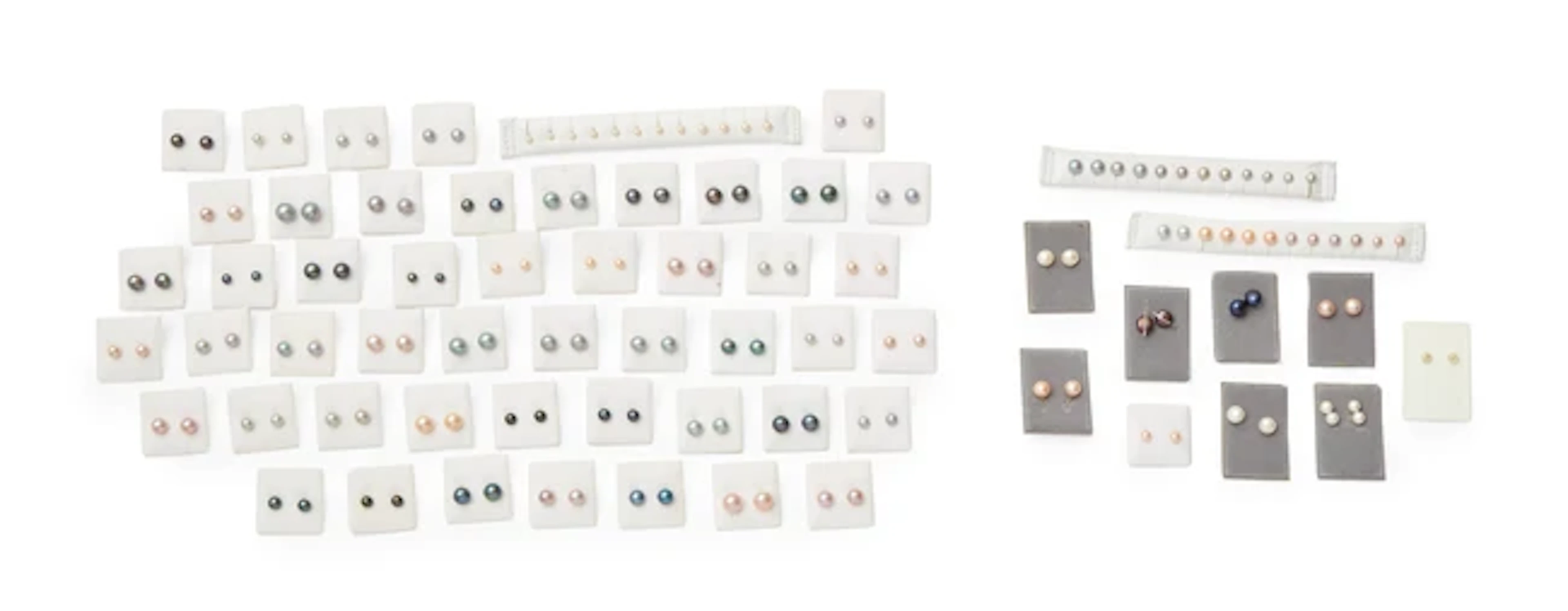 A group of freshwater cultured pearl single stone stud earrings