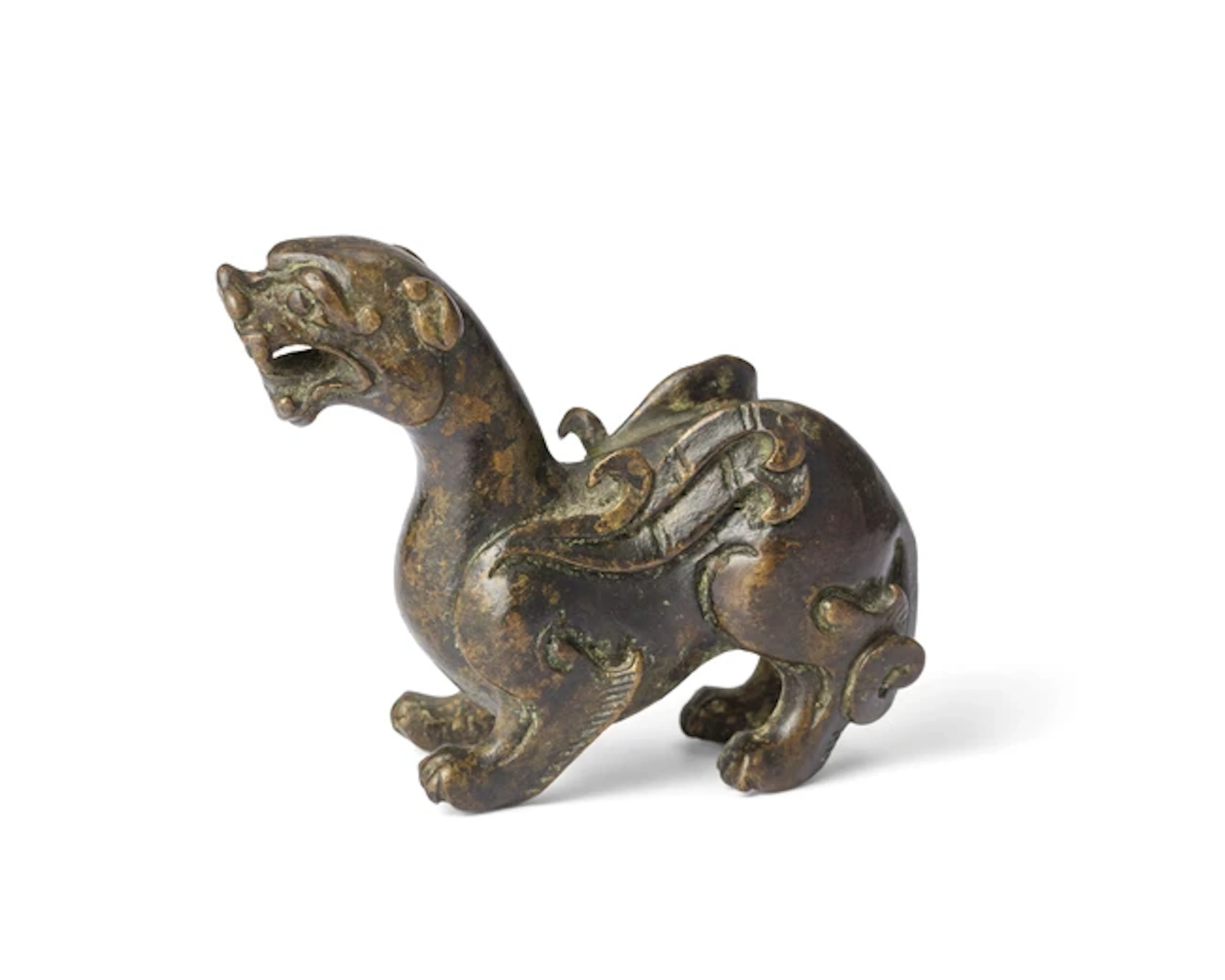 A Chinese bronze pixiu (chimera) scroll weight 17th...