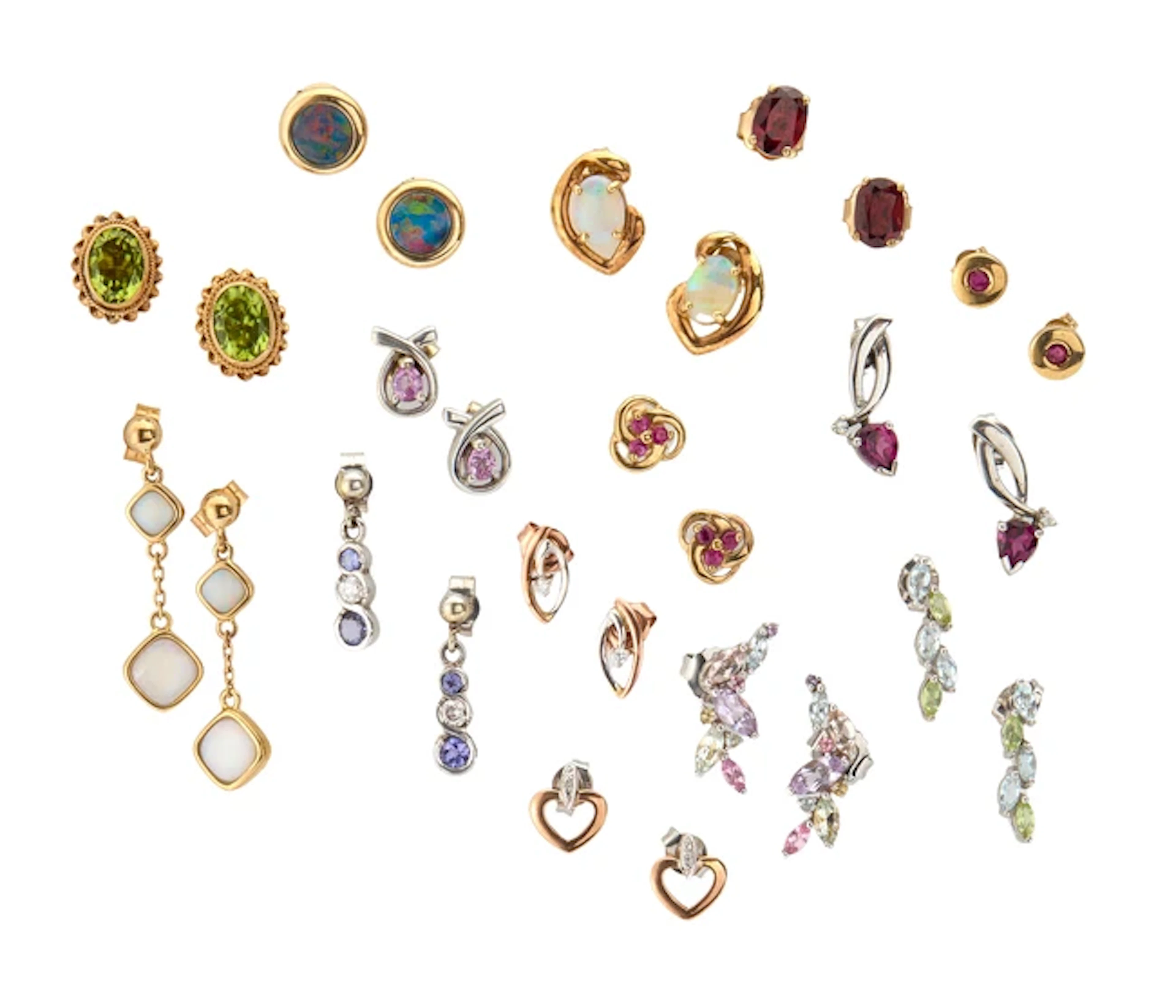 A group of gem set earrings