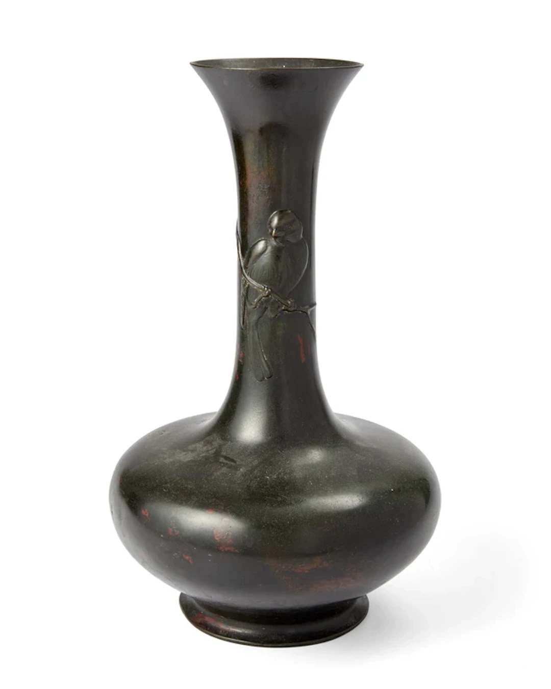 A Japanese bronze 'bird' vase Meiji period Applied with a...
