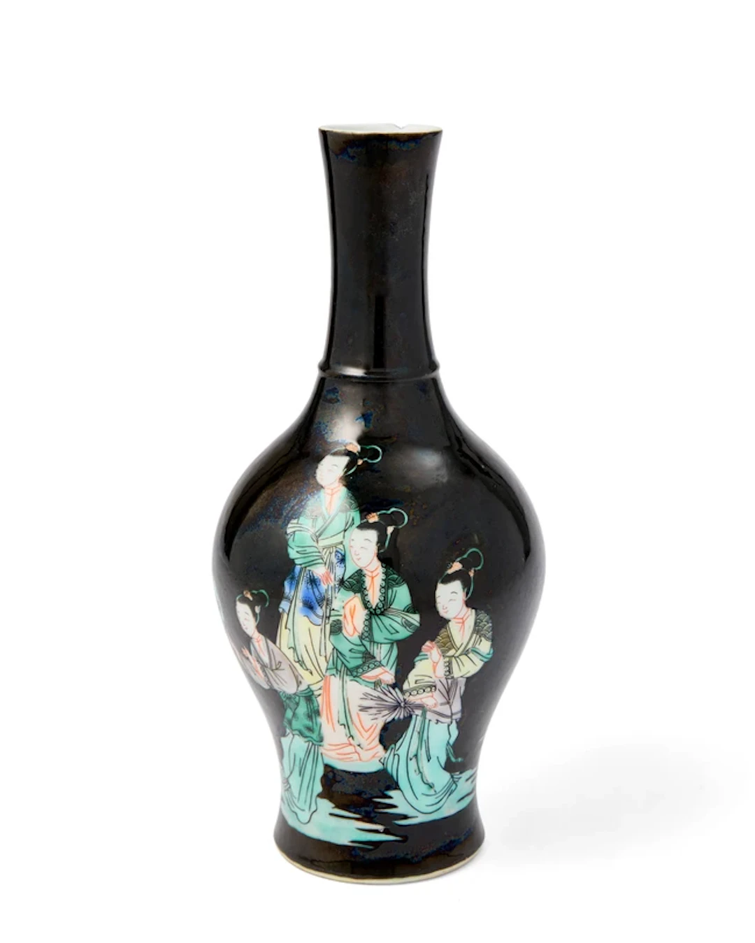 A Chinese black-ground famille verte 'ladies' vase Late Qing dynasty