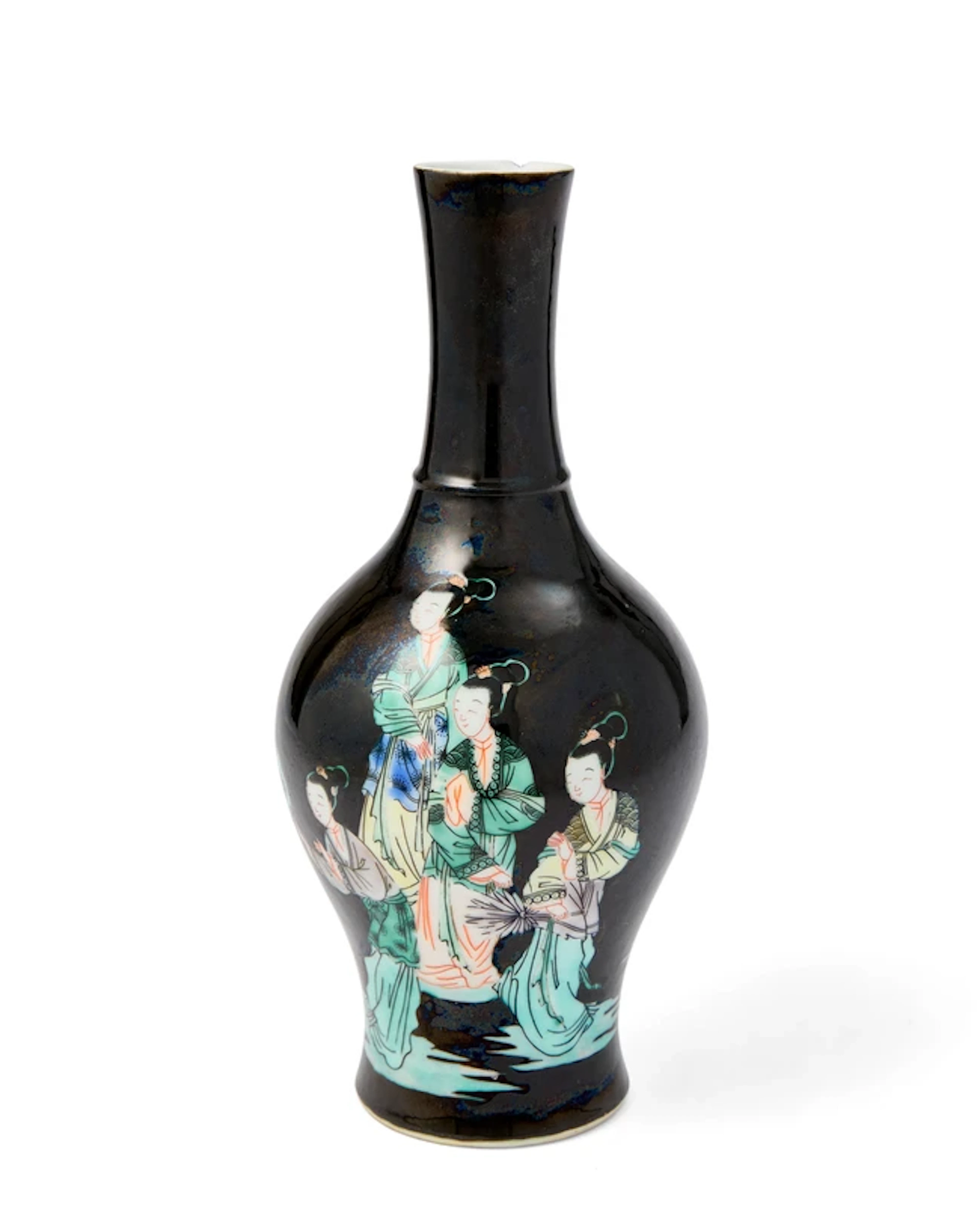 A Chinese black-ground famille verte 'ladies' vase Late Qing dynasty