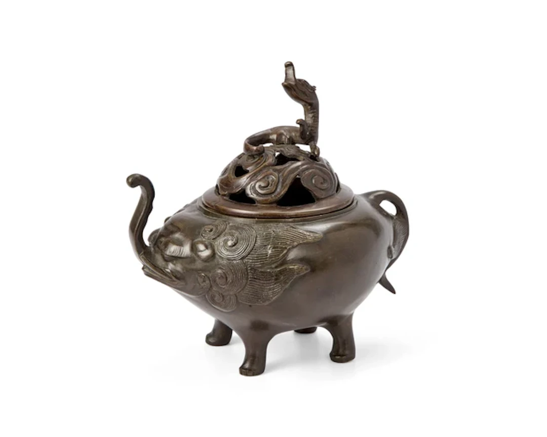 A Japanese bronze elephant and chilong incense burner Meiji period