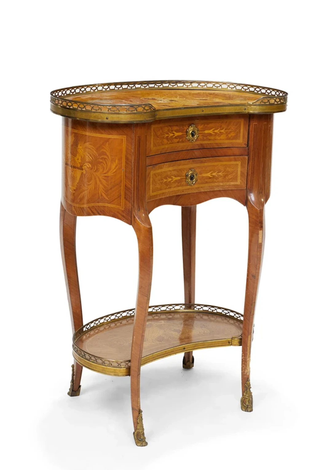 A French marquetry and kingwood kidney-shaped side table