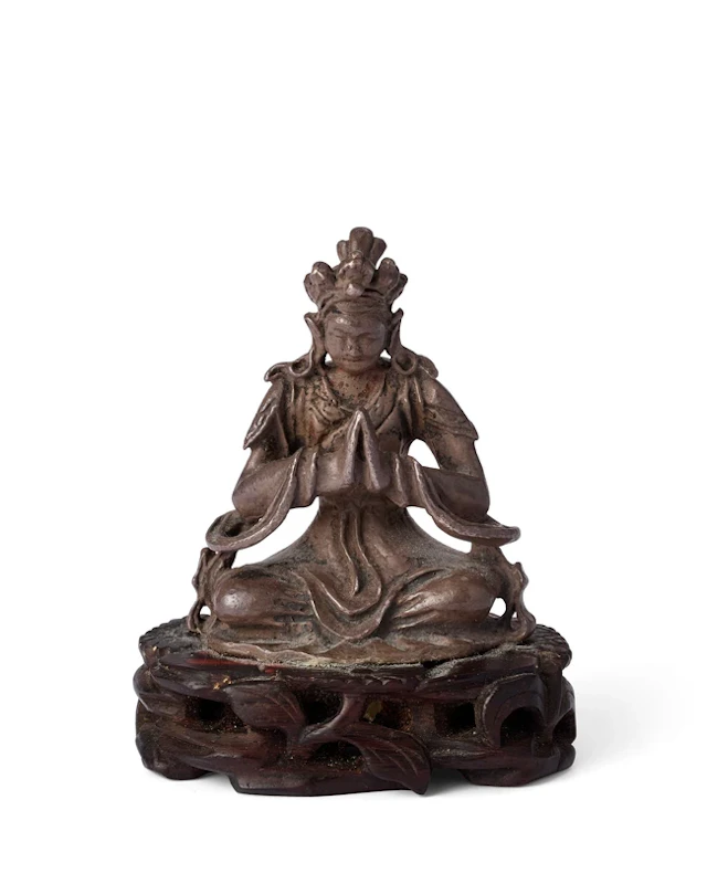 A small Chinese silvered bronze figure of Buddha Qing dynasty