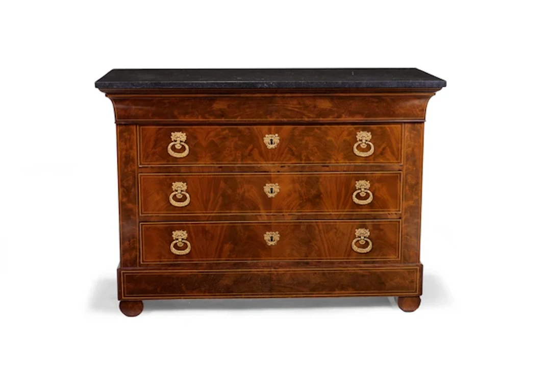 A Louis Philippe boxwood strung mahogany commode