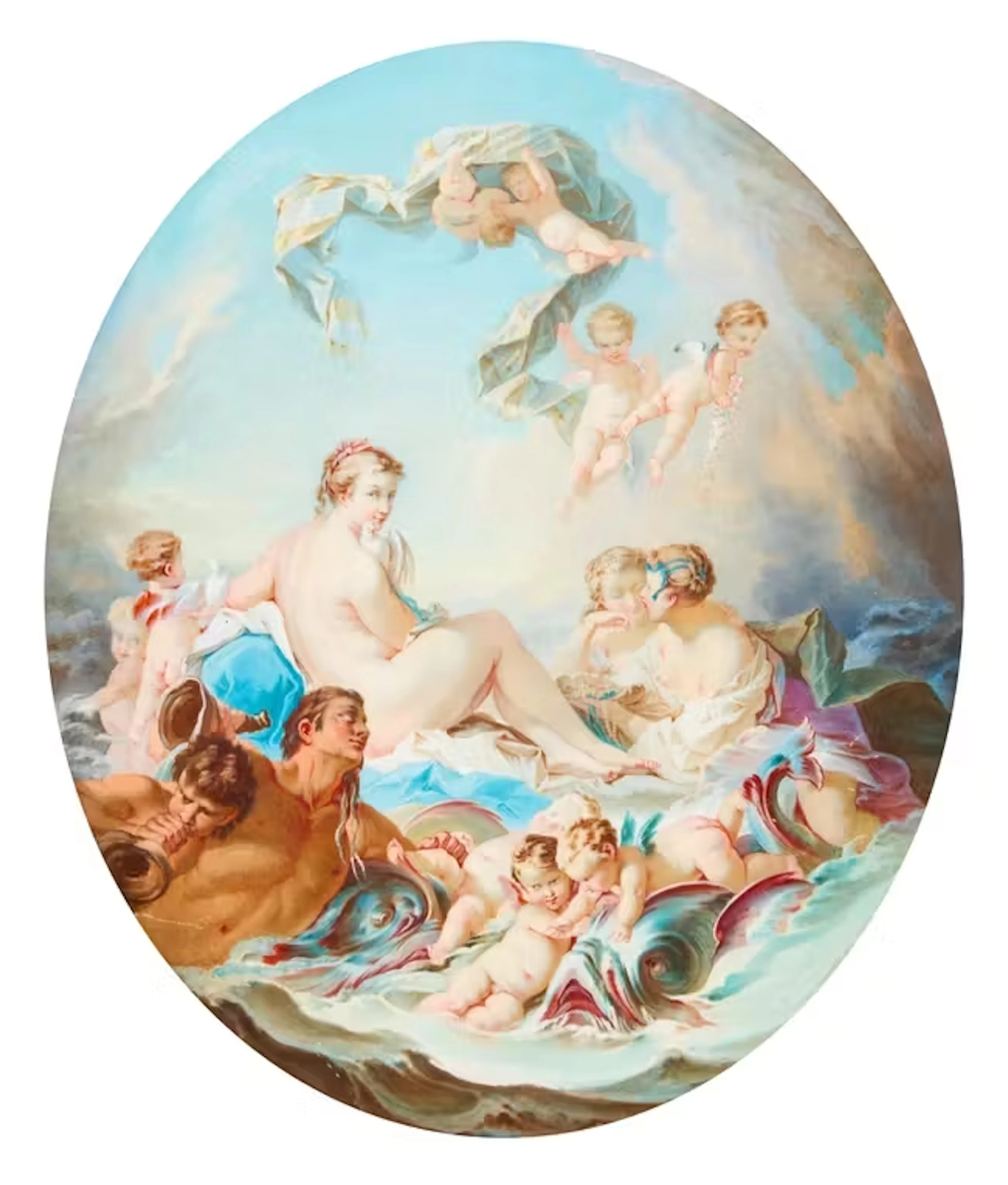 A porcelain oval plaque of The Birth and Triumph of Venus