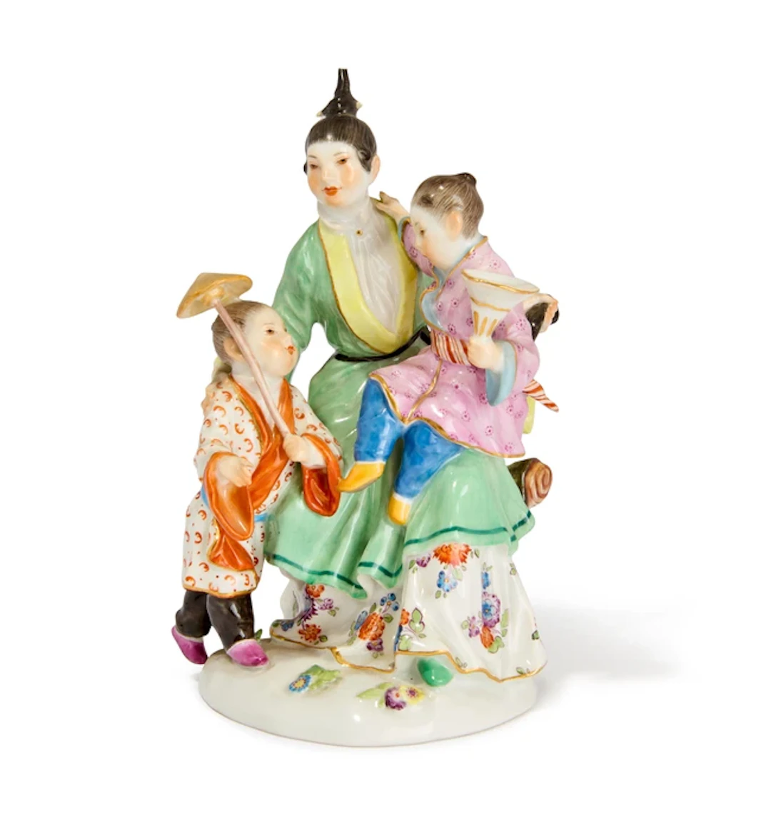 A Meissen porcelain figure group of a Japanese woman with children