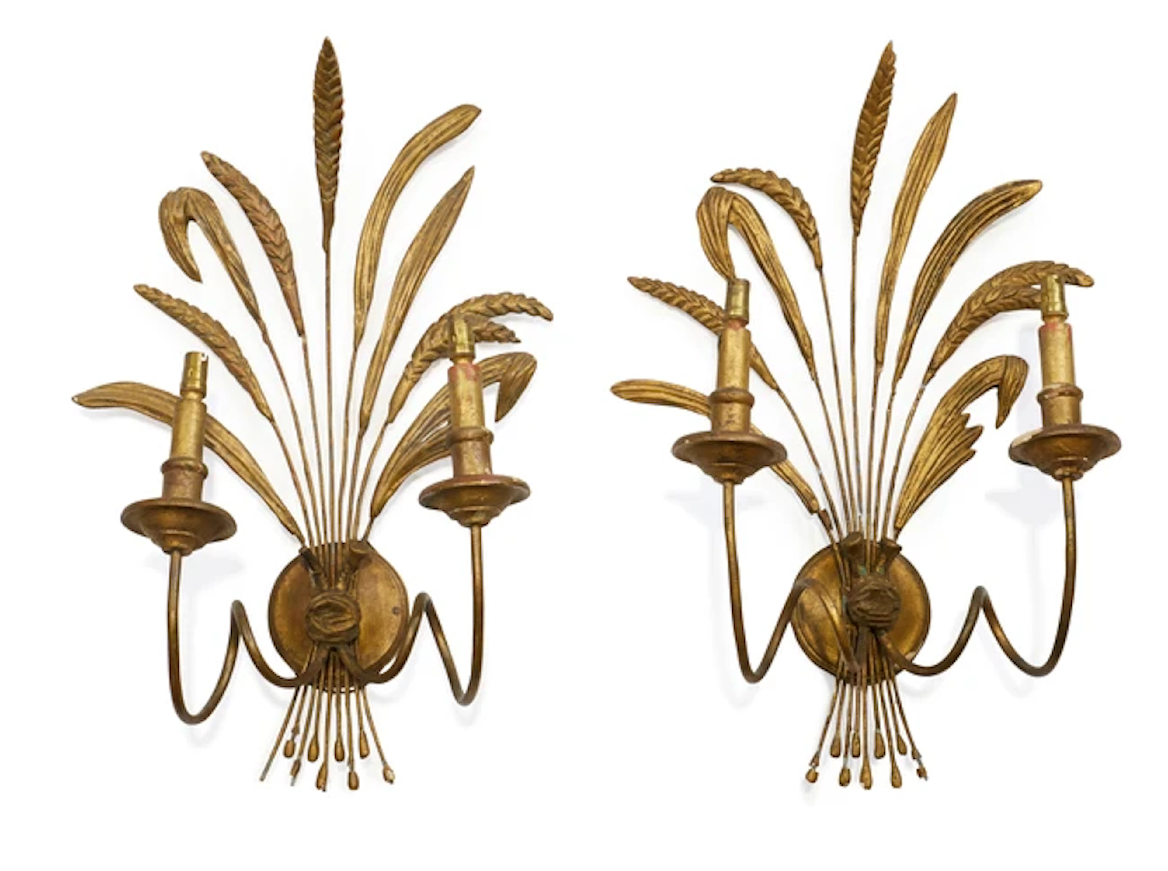 French Pair of wheatsheaf wall lights