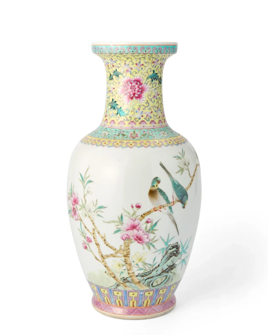 A Chinese famille rose birds and flower vase Circa 1950s