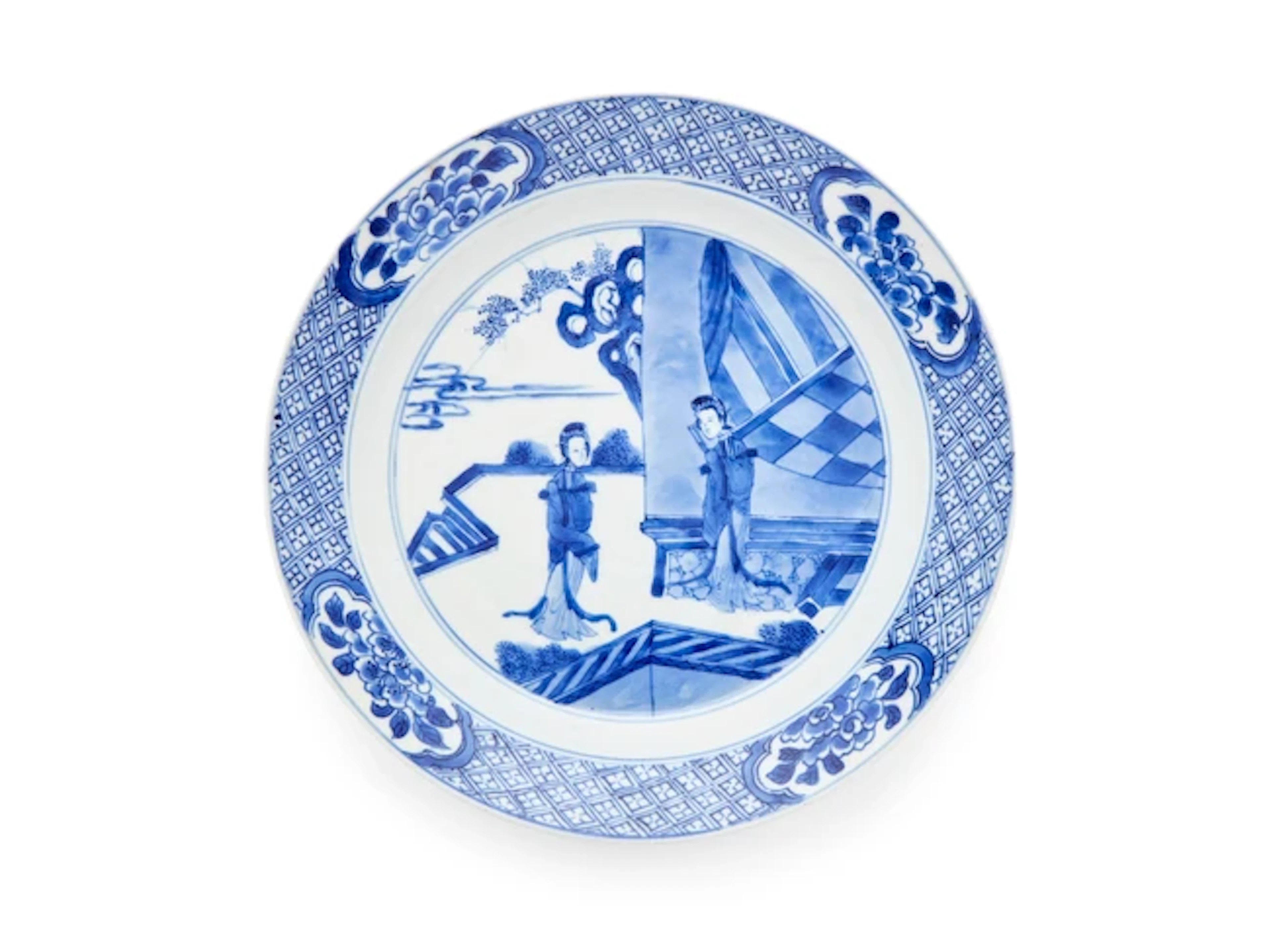 A Chinese blue and white 'Western Chamber' plate Qing dynasty