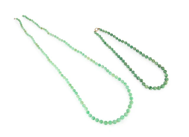 Two jadeite jade bead necklaces