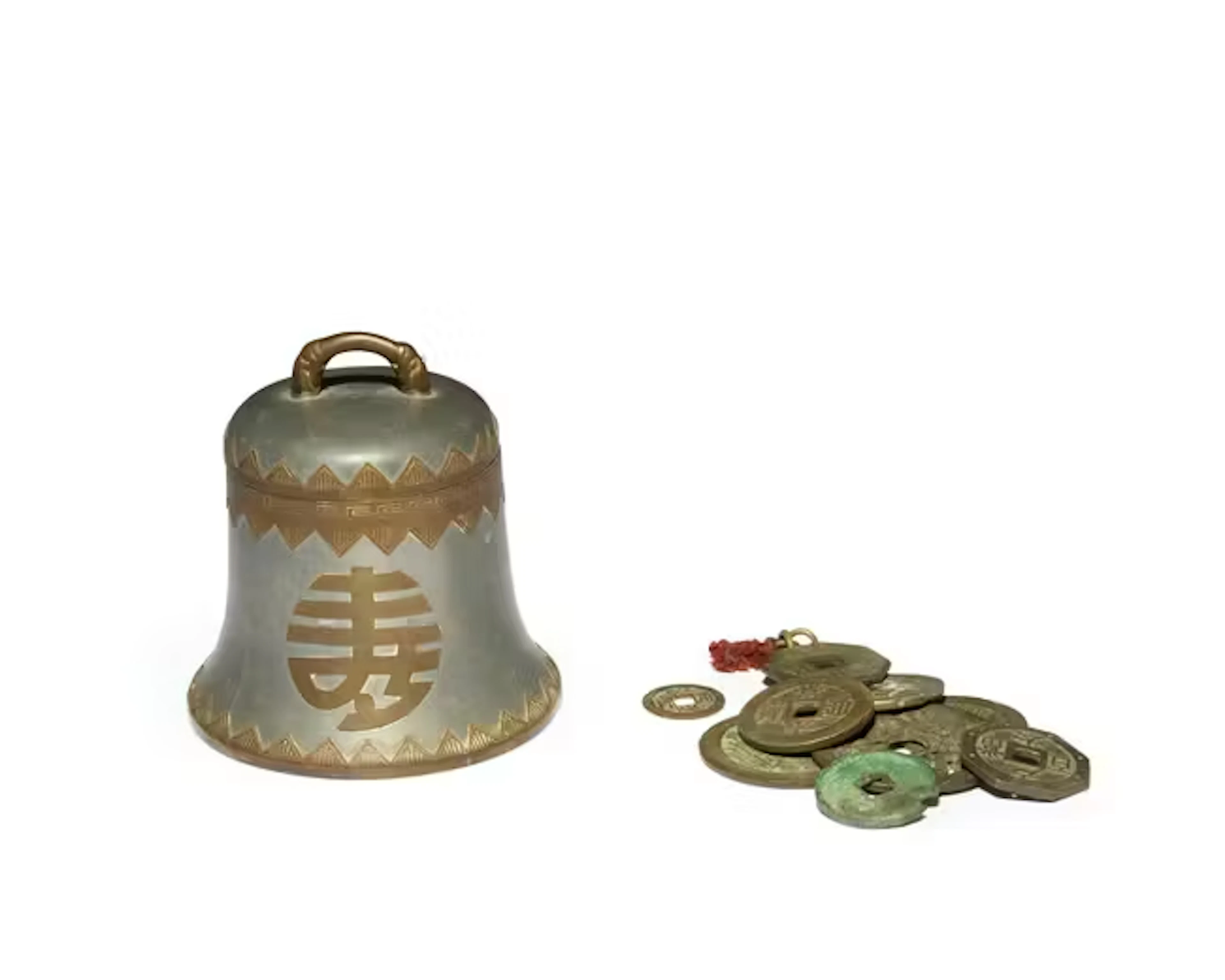 A Chinese brass and pewter bell-shaped box and cover Republic period