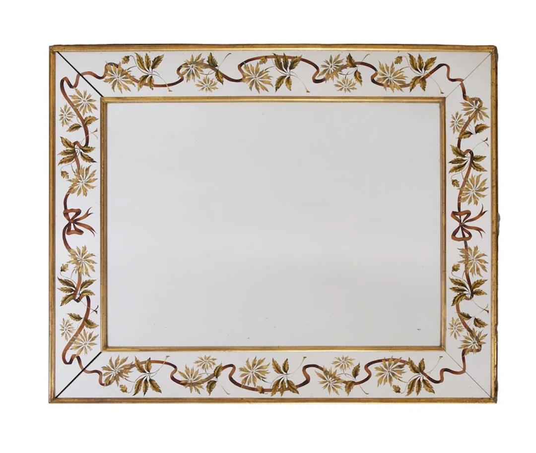 French Verre Eglomisé overmantel mirror