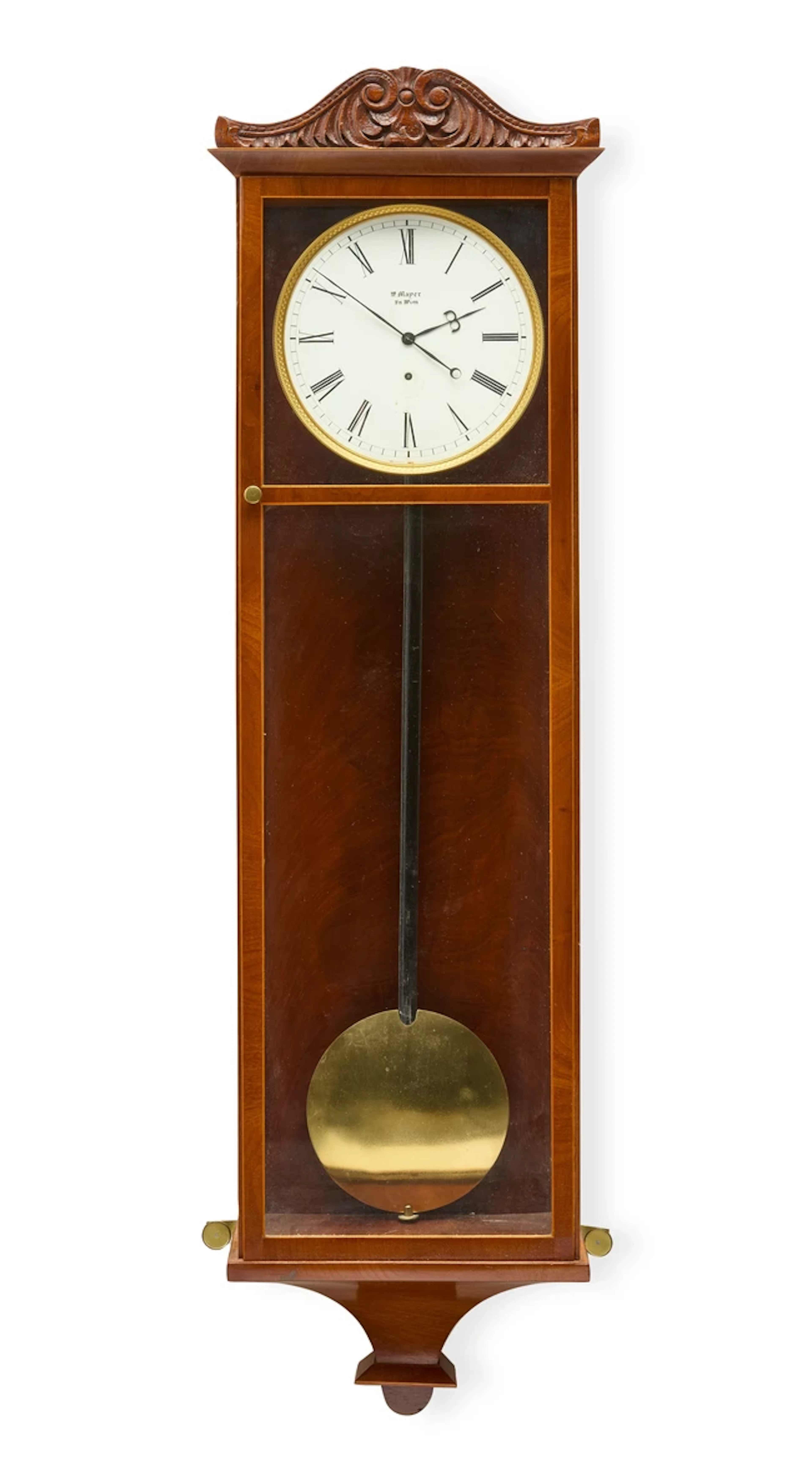 An inlaid mahogany Vienna regulator wall clock