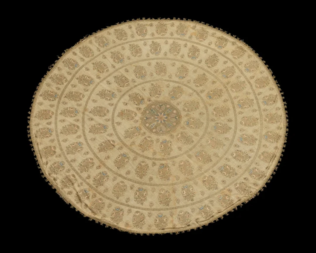 A rare Ottoman silk and metal-thread embroidered linen tableclothOttoman empire