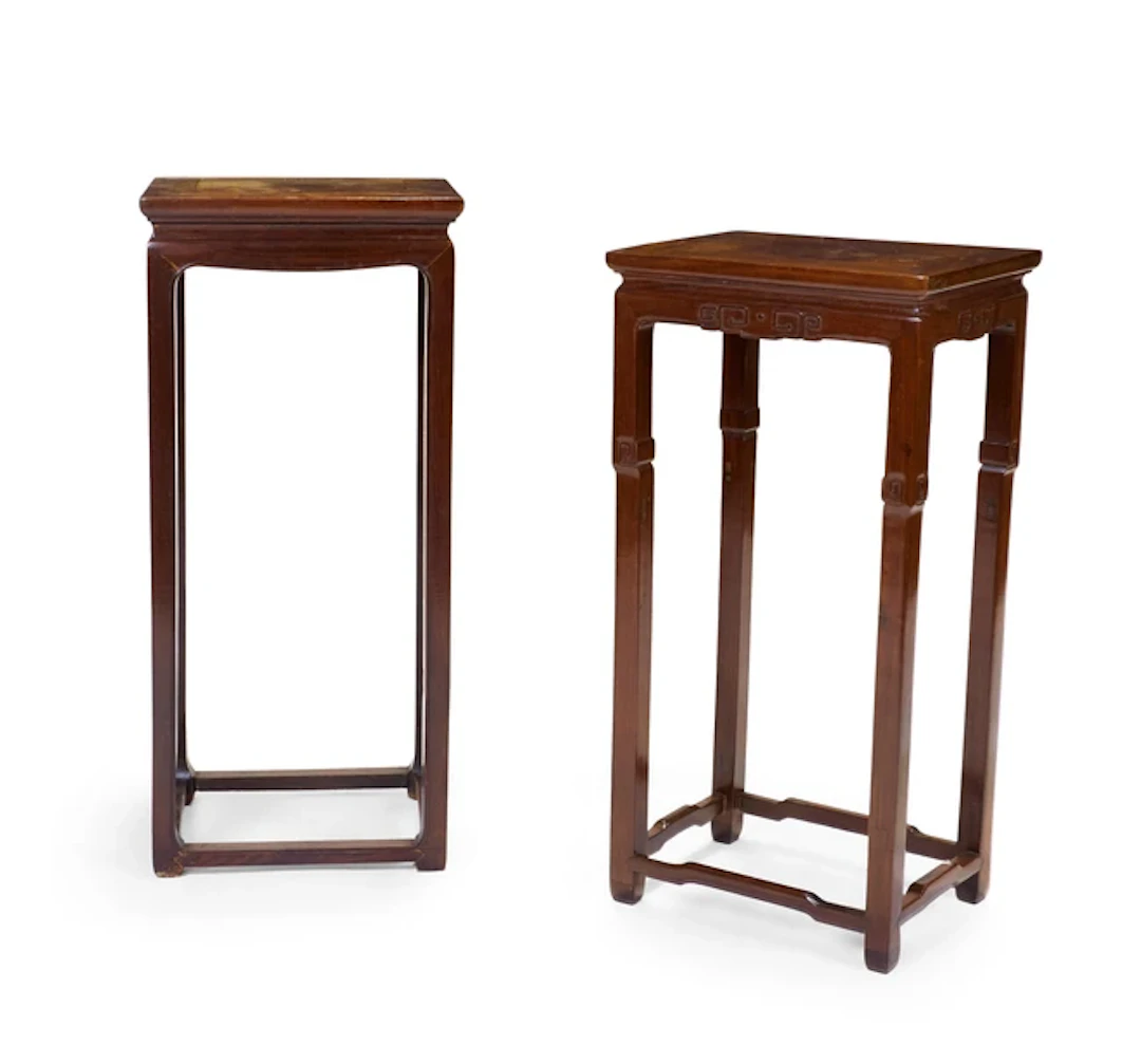 A Chinese hongmu incense stand and an elm incense stand...