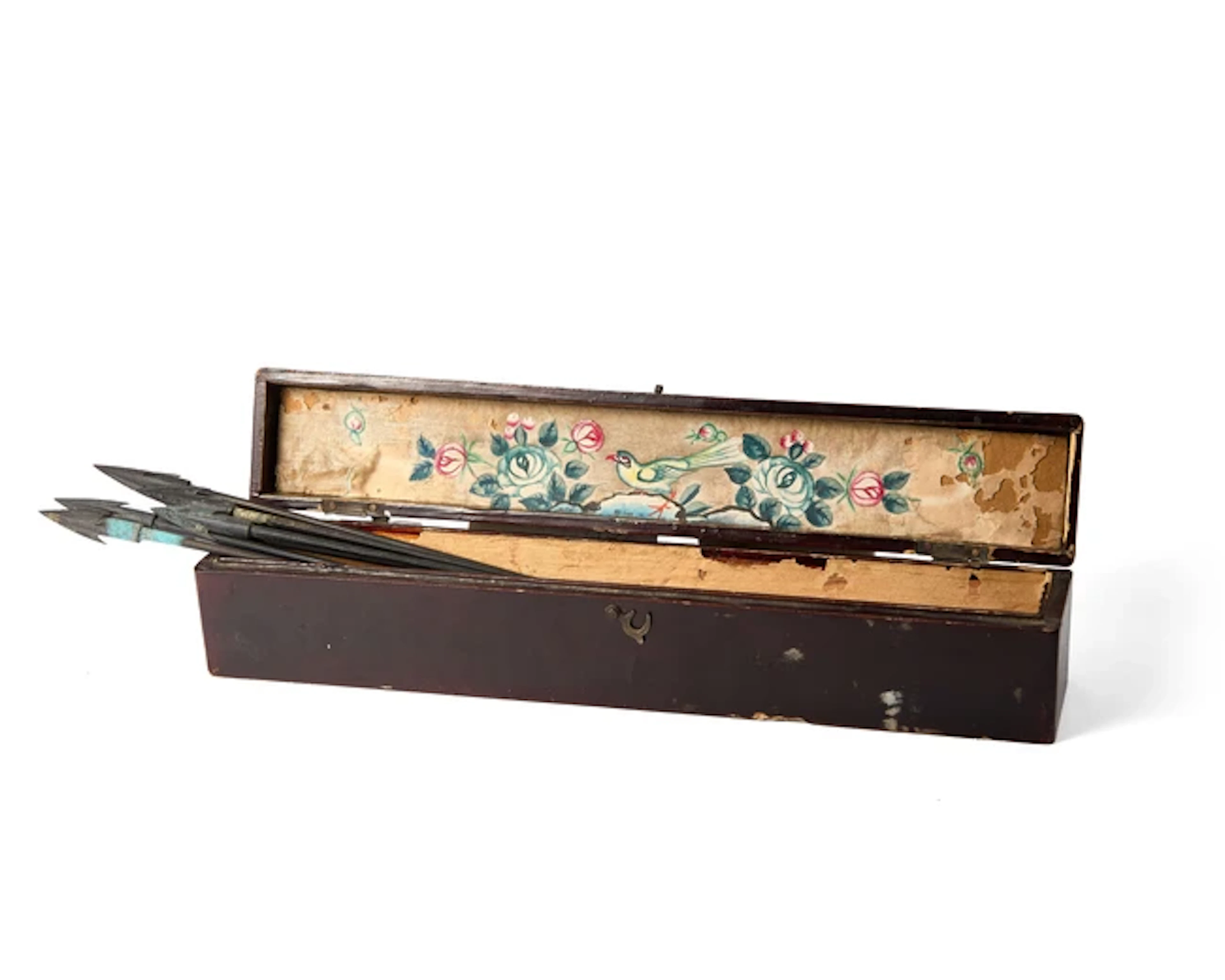 A group of Chinese bronze arrows with wooden box Han dynasty eight bronze arrows