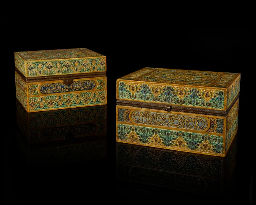 Two rectangular Nasrid style Maiolica chests