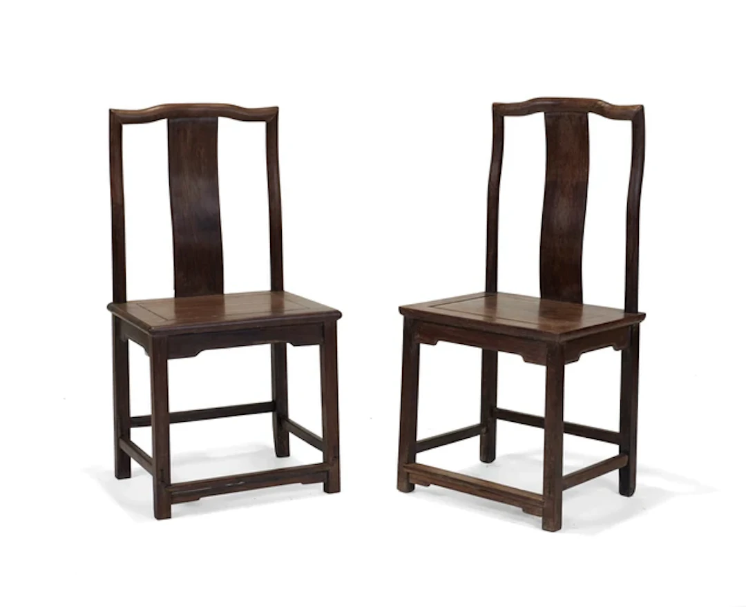 A pair of Chinese hardwood yoke-back chairs 20th century Each with square backs