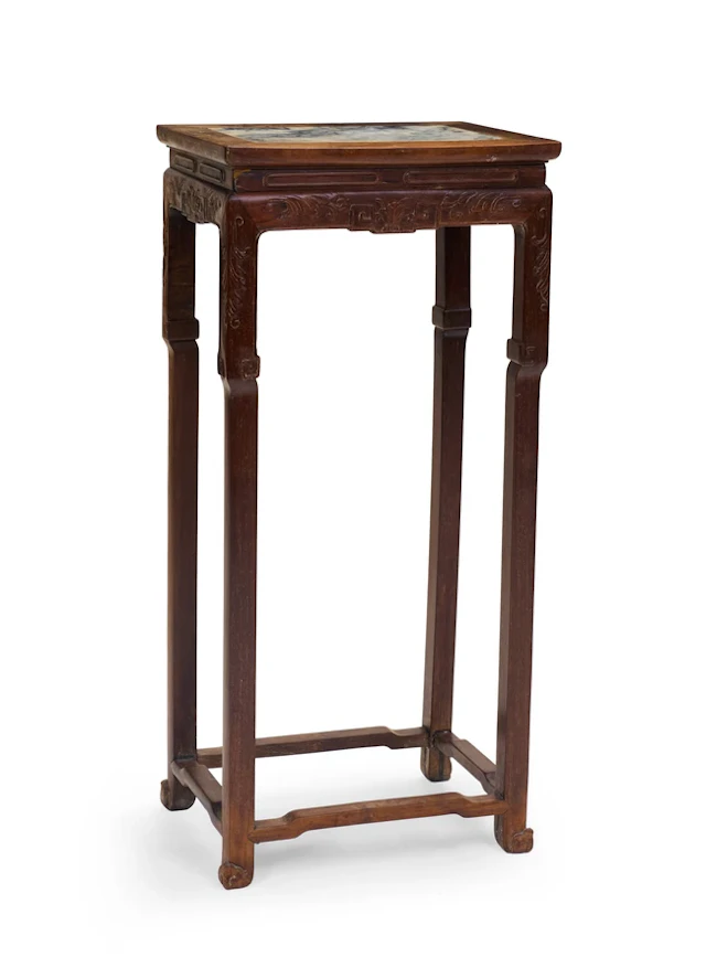 A Chinese grey marble-inset hongmu incense stand Late...