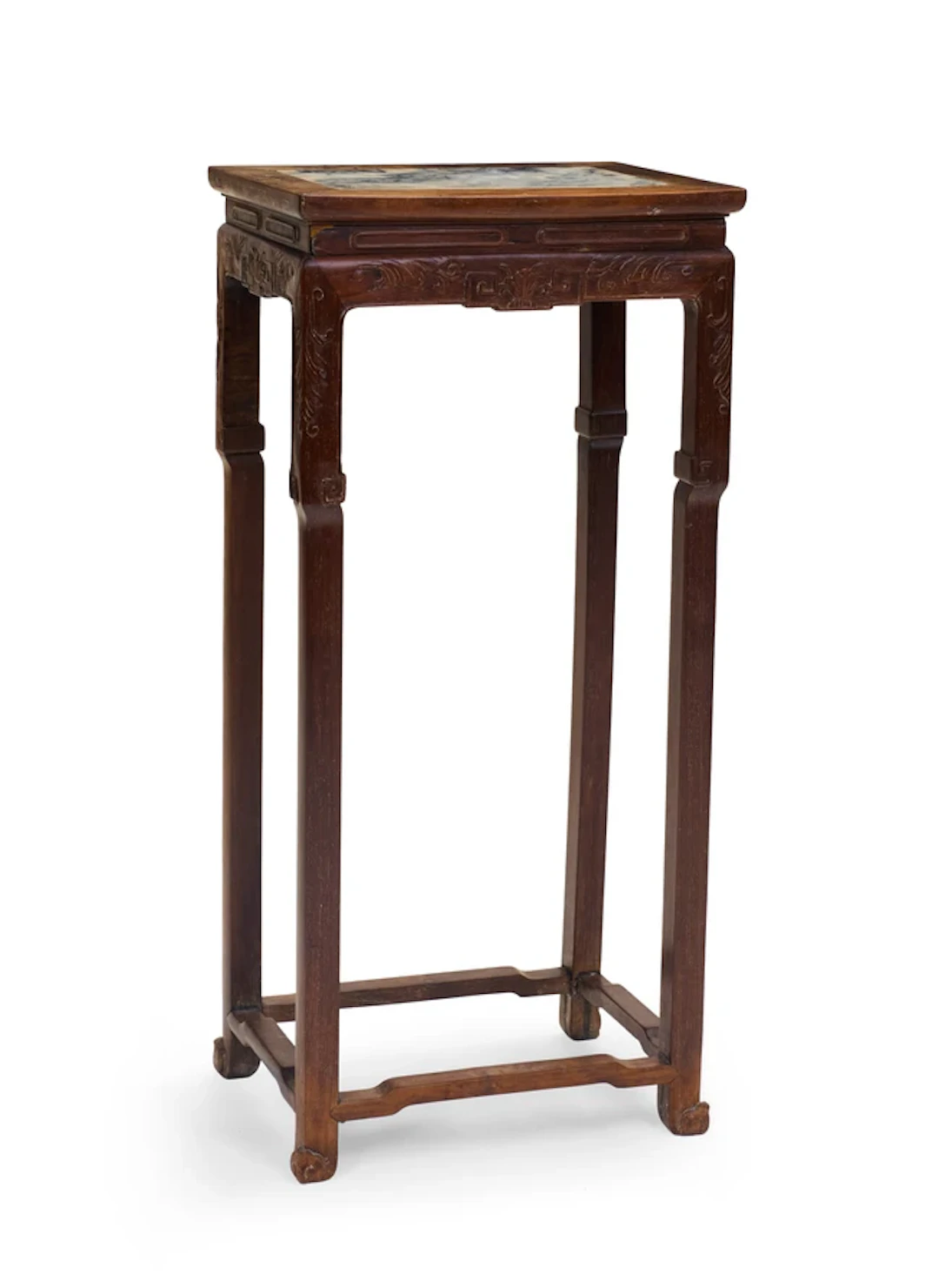A Chinese grey marble-inset hongmu incense stand Late...