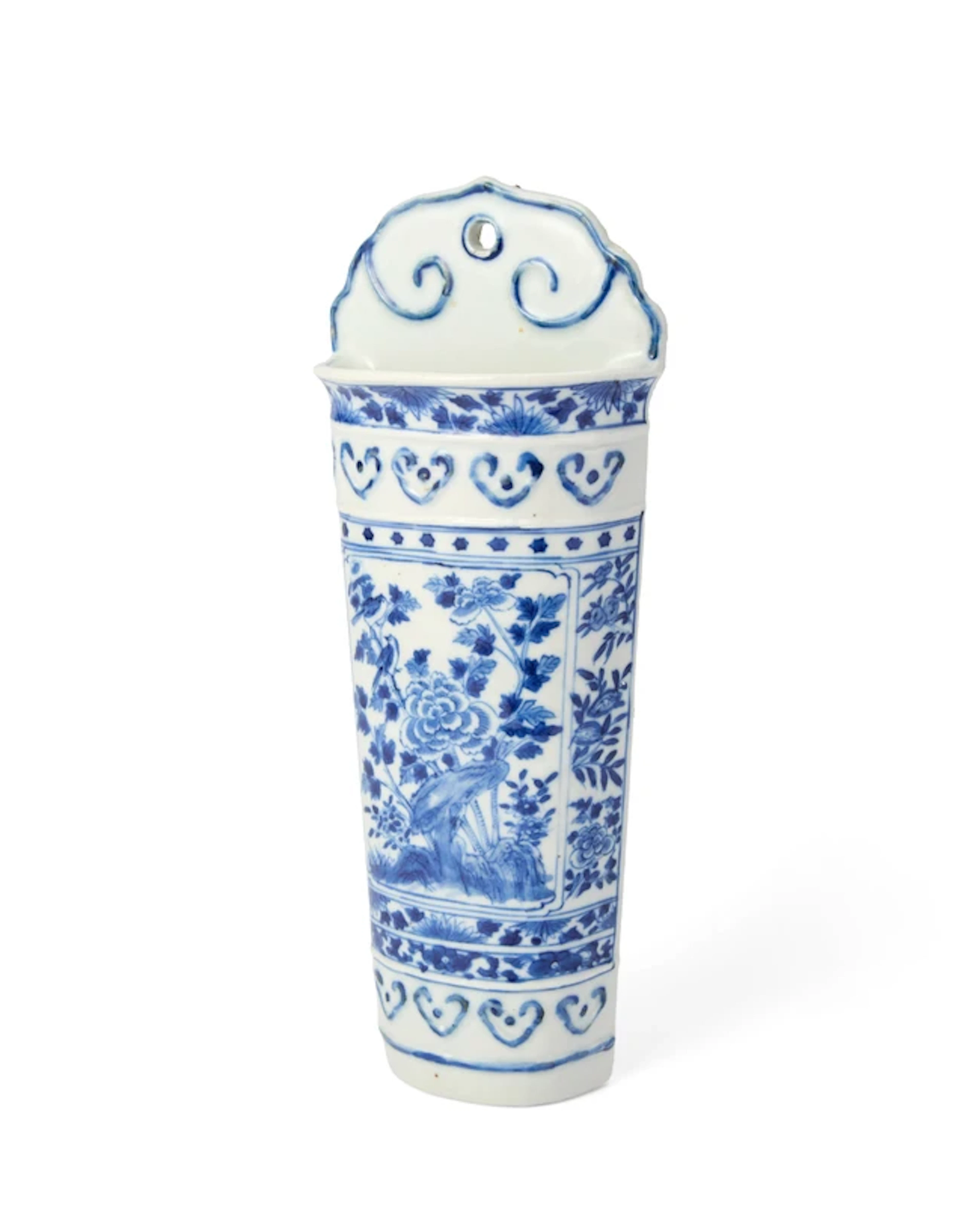 A Chinese blue and white 'floral' wall vase Late Qing...