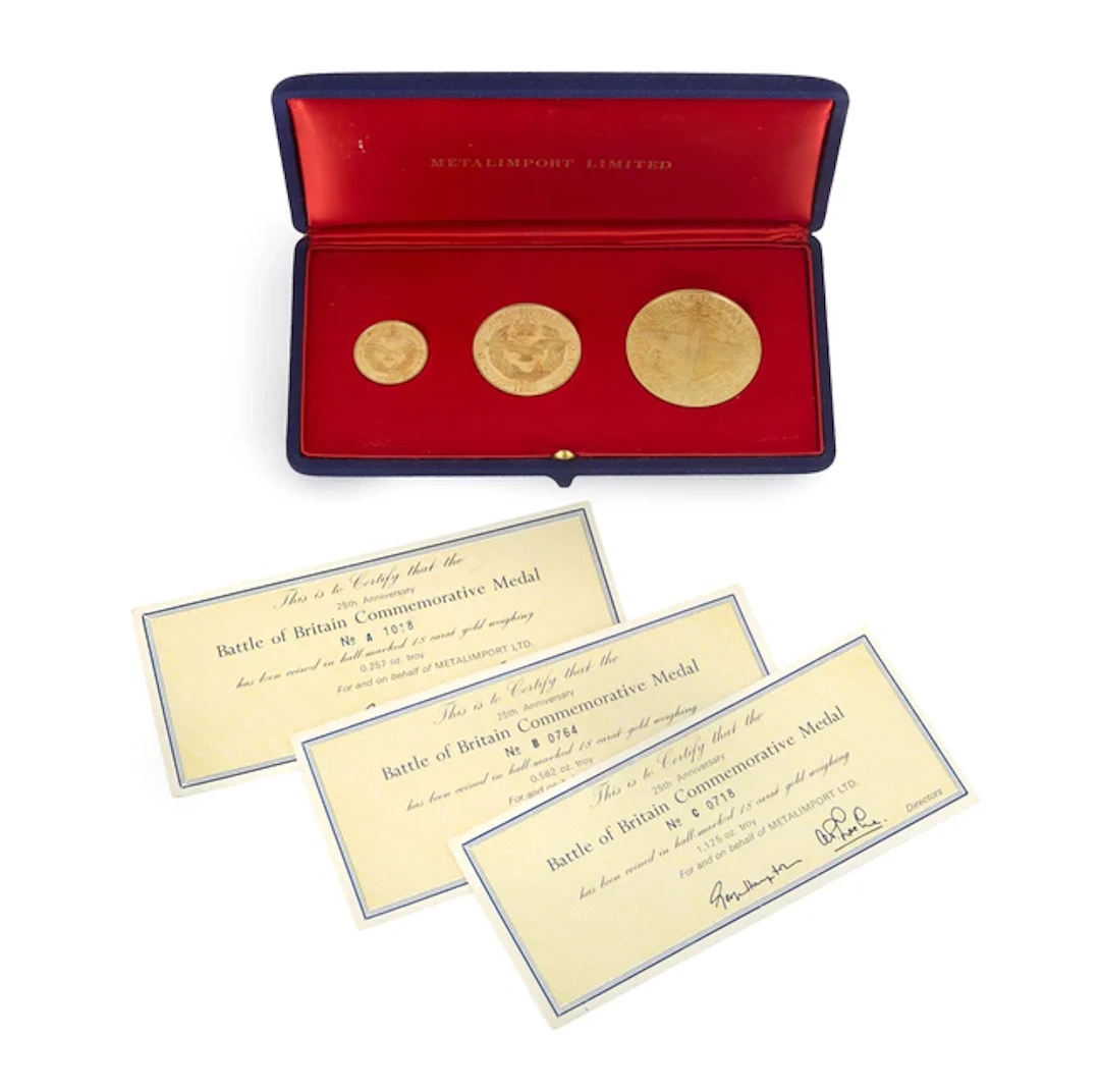 A set of three 18ct gold Battle of Britain Memorial Medals