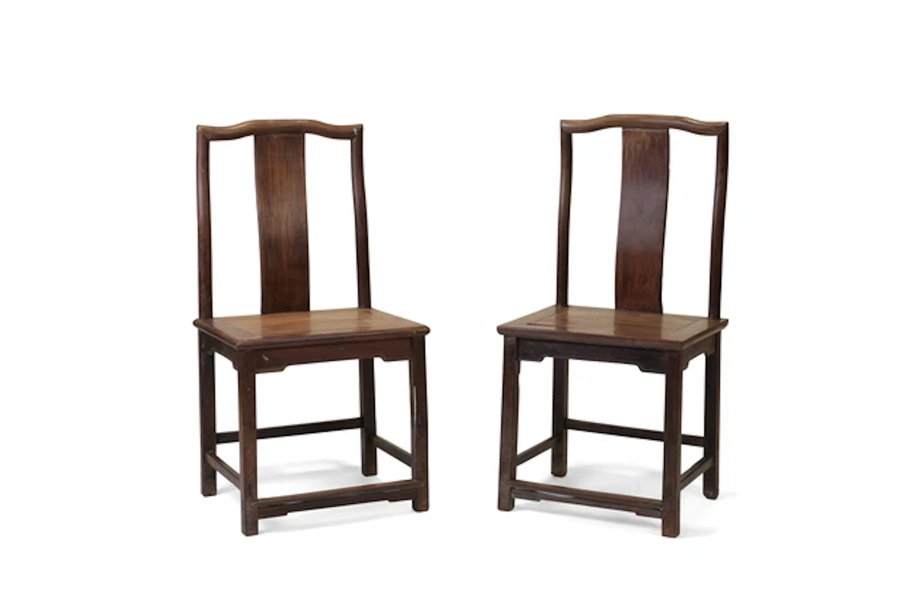 A pair of Chinese hardwood yoke back chairs 20th century Each with square backs