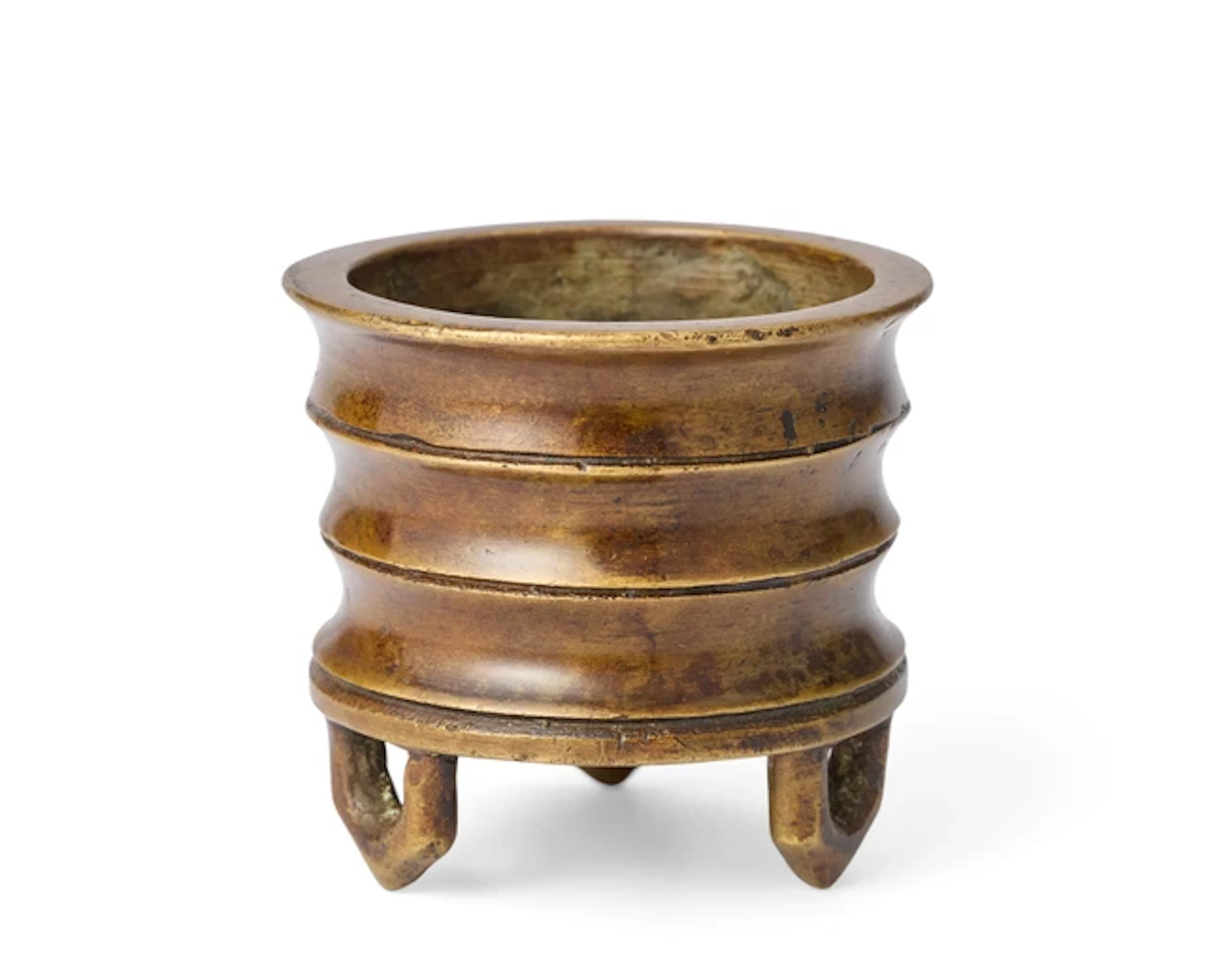 A small Chinese bronze tripod incense burner Qing dynasty