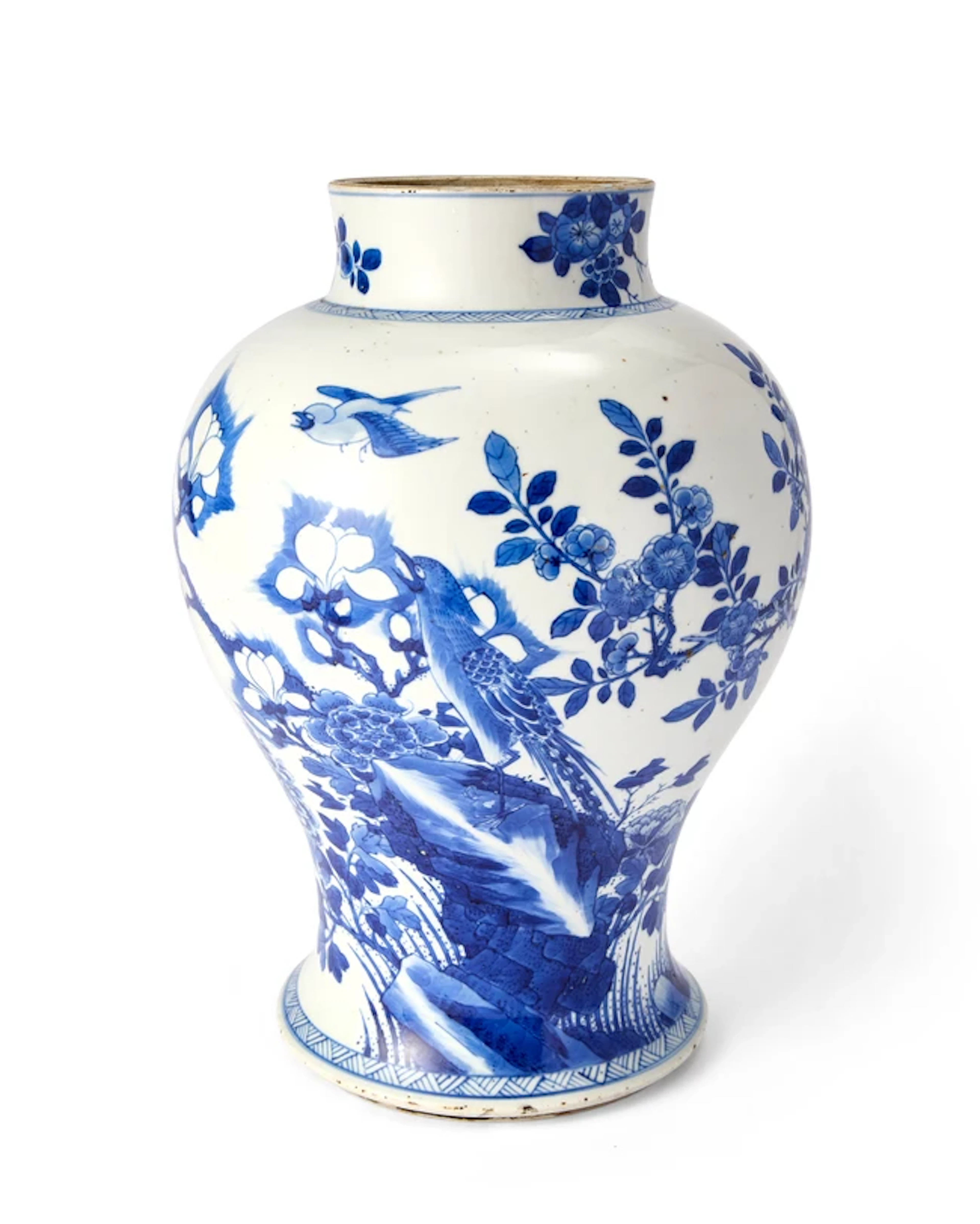 A large Chinese blue and white 'birds
