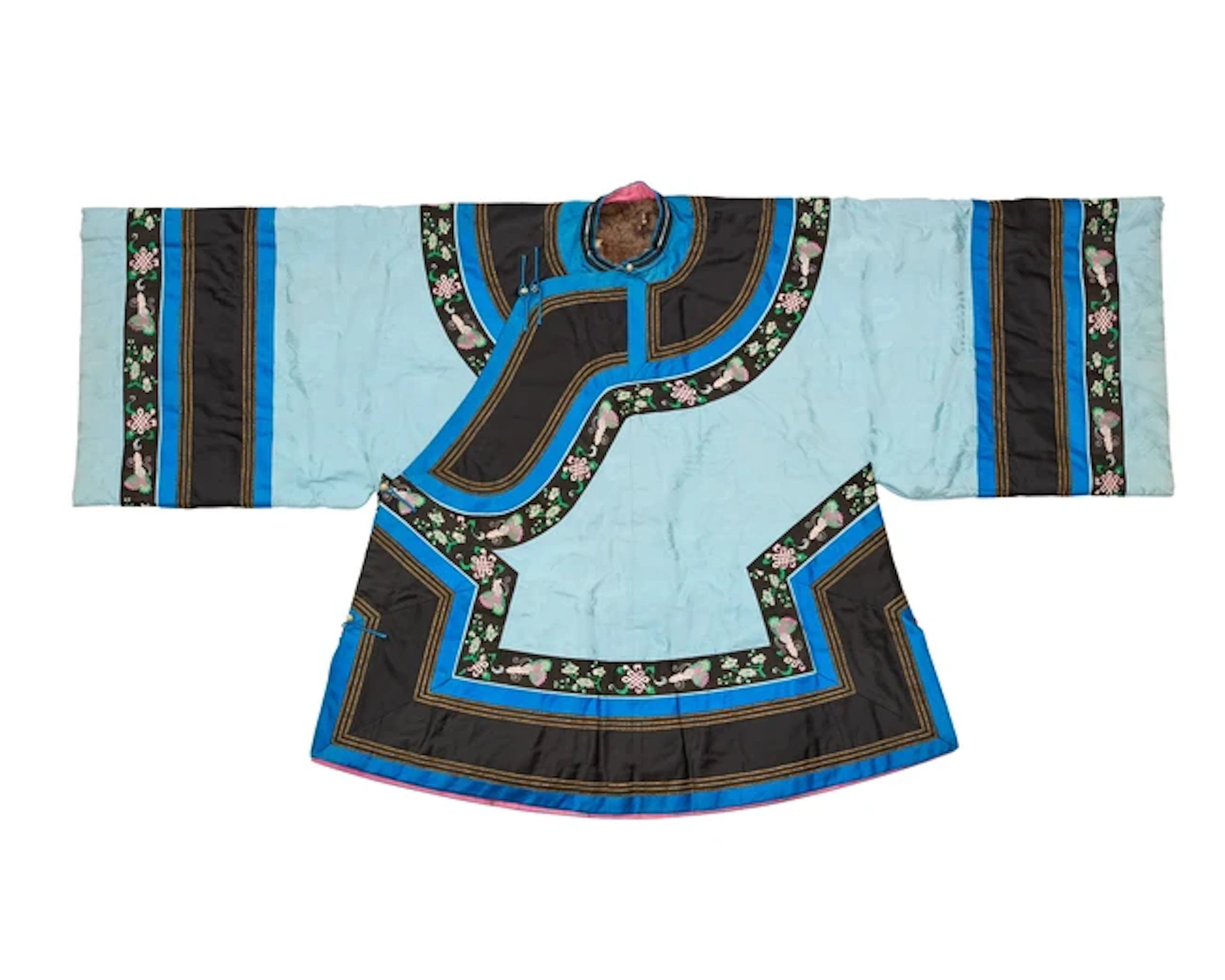 A Chinese pale blue silk damask women's jacket Late Qing...