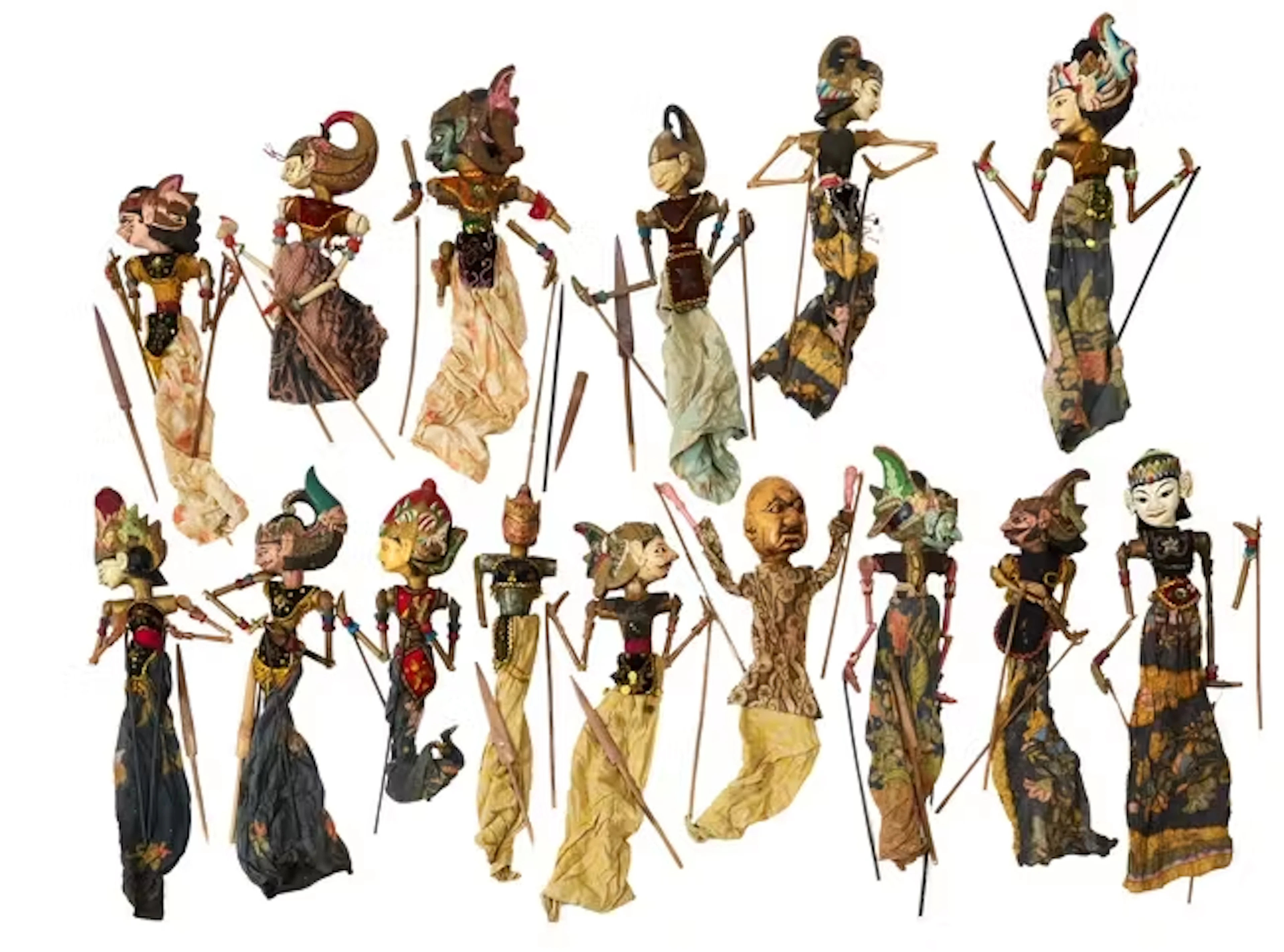 Fifteen Wayang puppets
