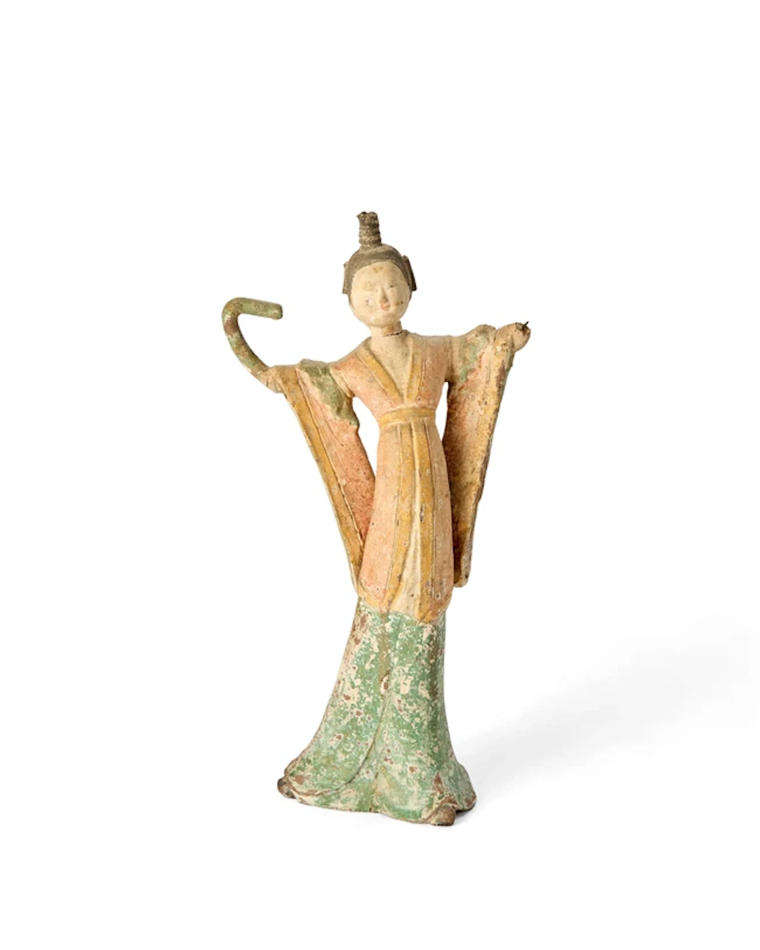 A Chinese painted pottery figure of a dancer Tang dynasty Modelled mid-dancing