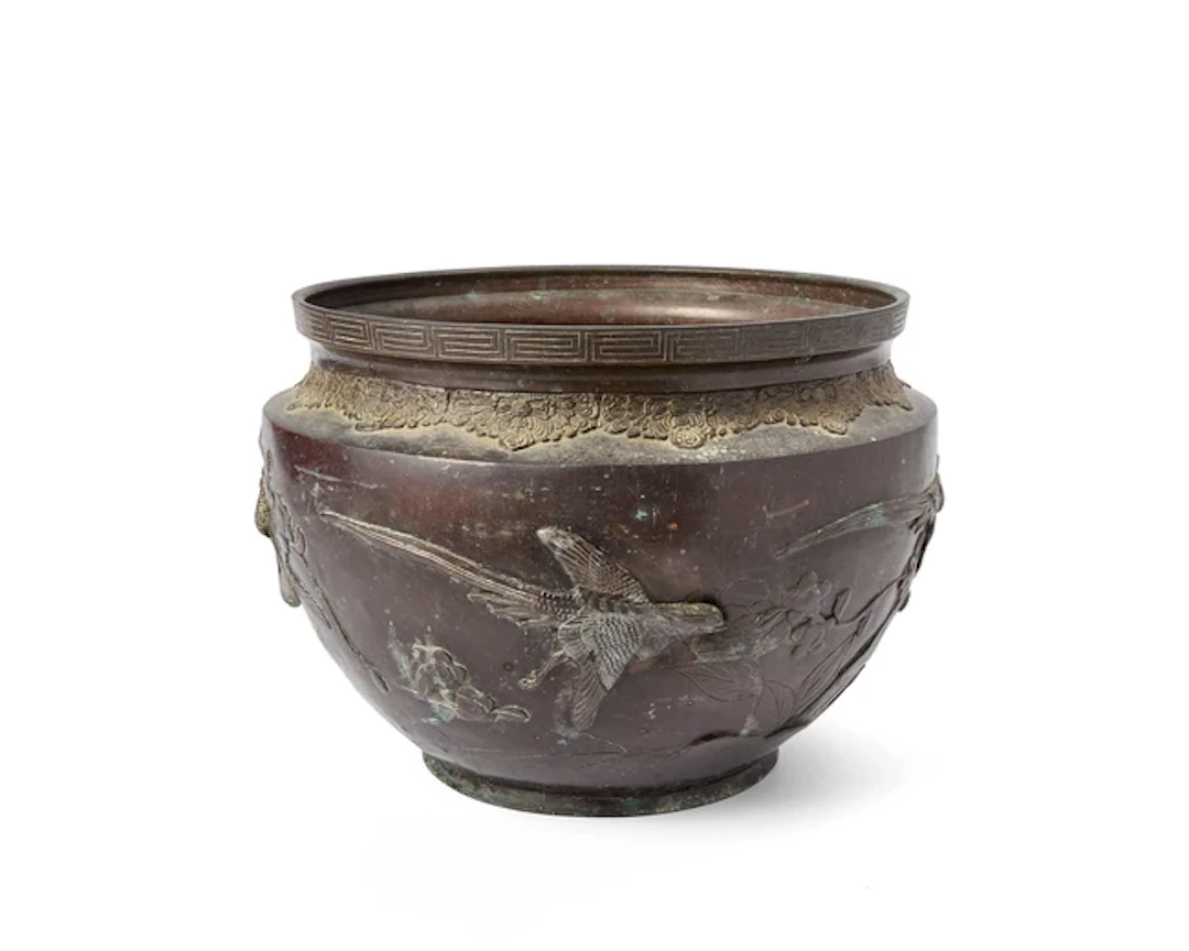 A large Japanese bronze 'birds and flowers' jar Meiji...