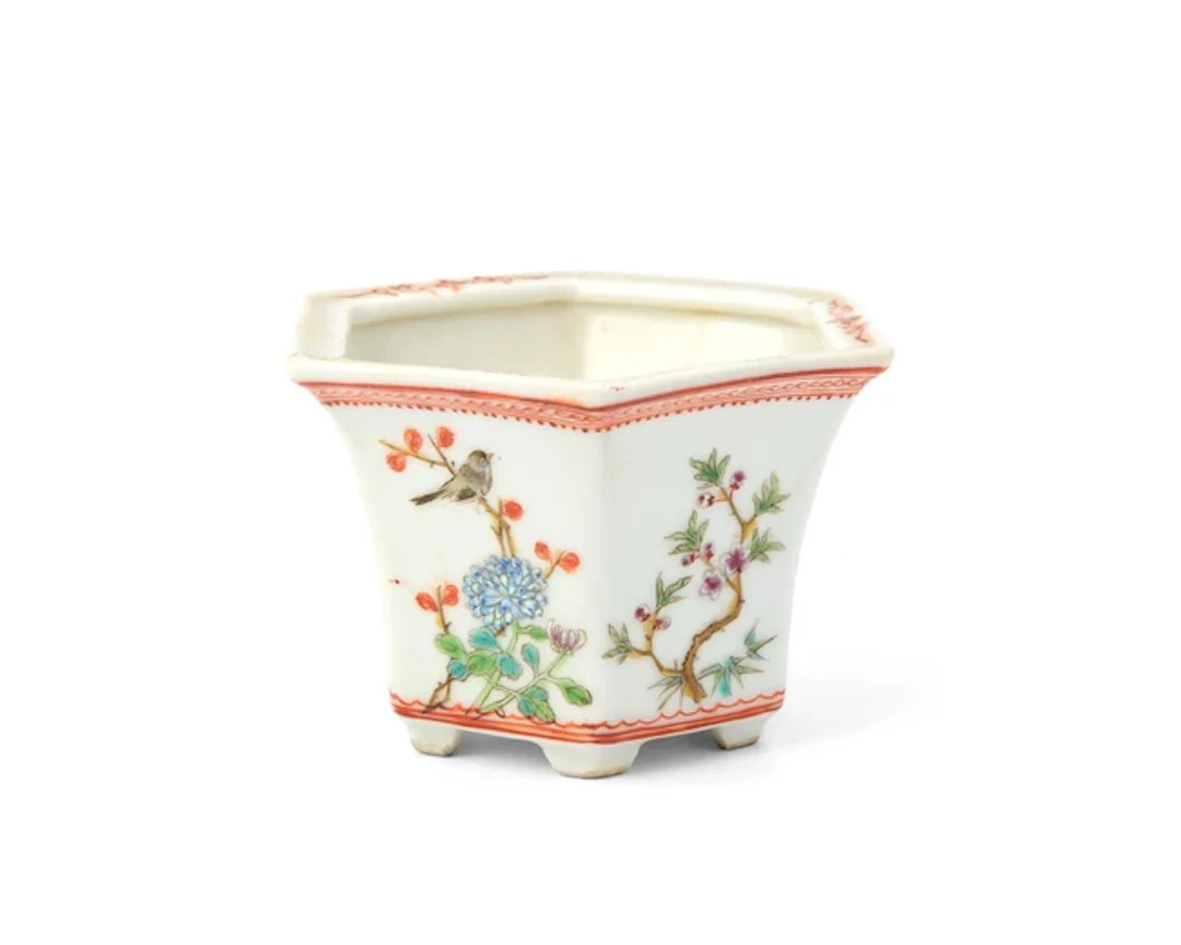 A small Chinese famille rose hexagonal flower pot Late...