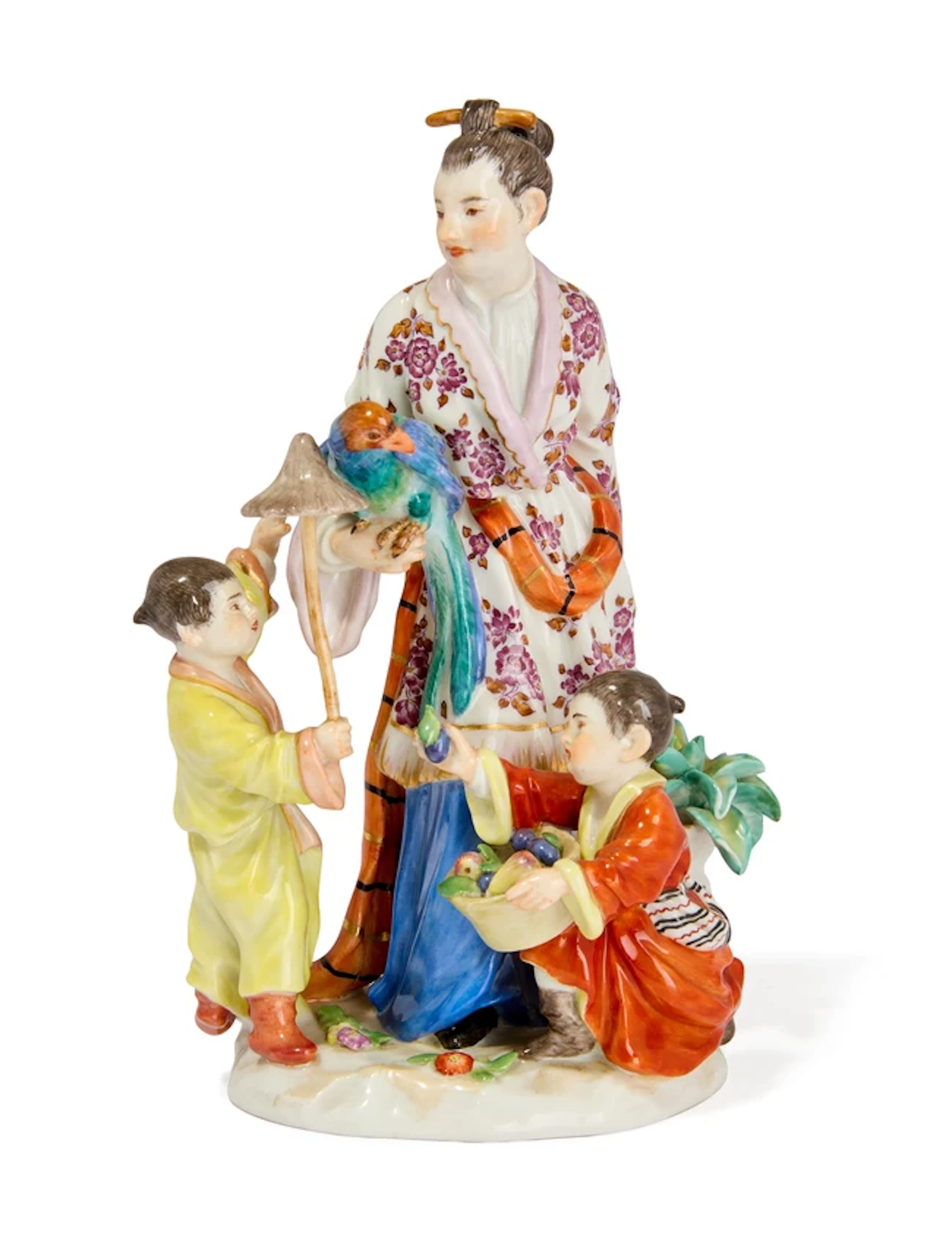 A Meissen porcelain figure group of a Japanese woman with children